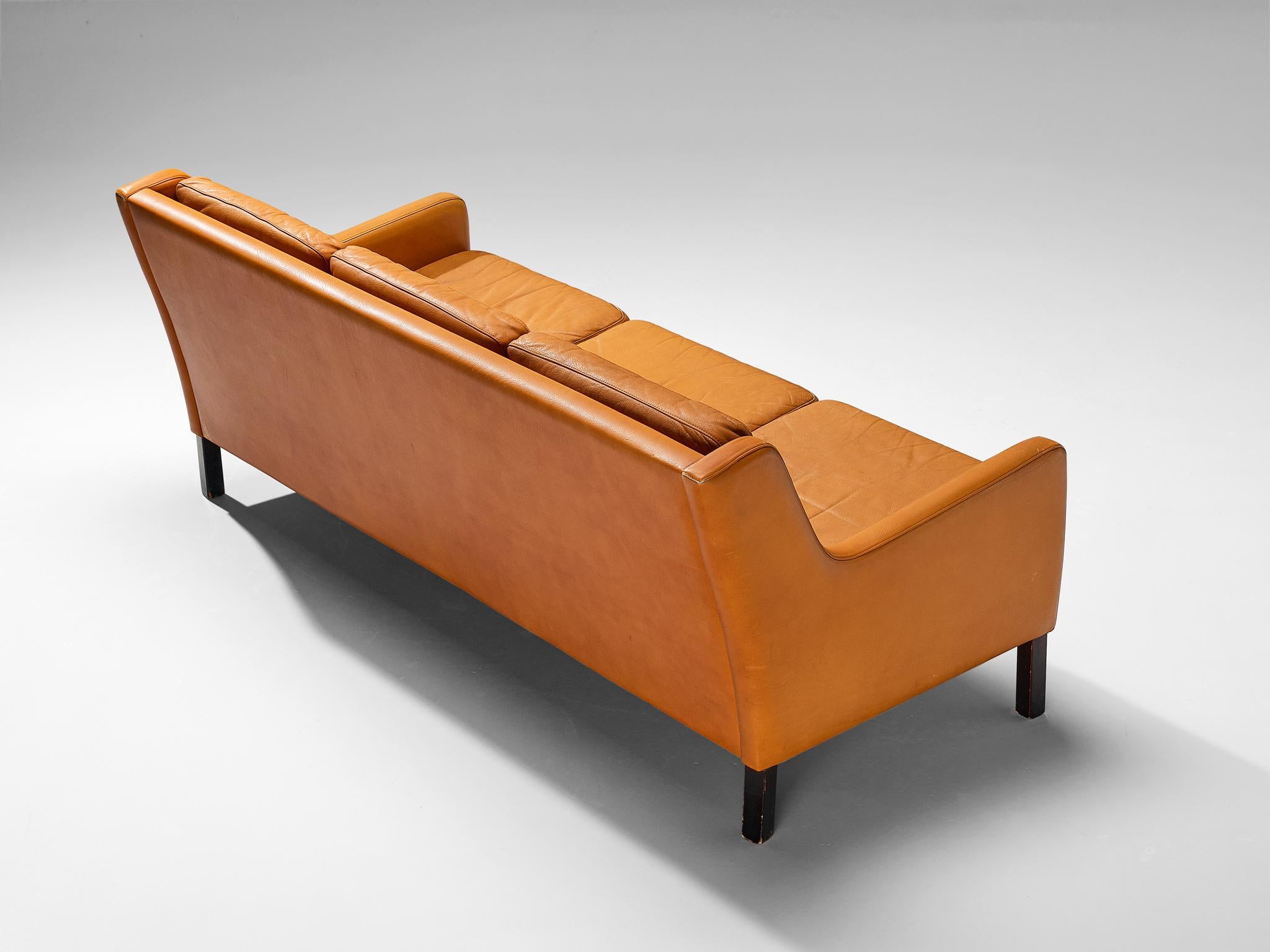 Danish Three-Seat Cognac Leather Sofa 4