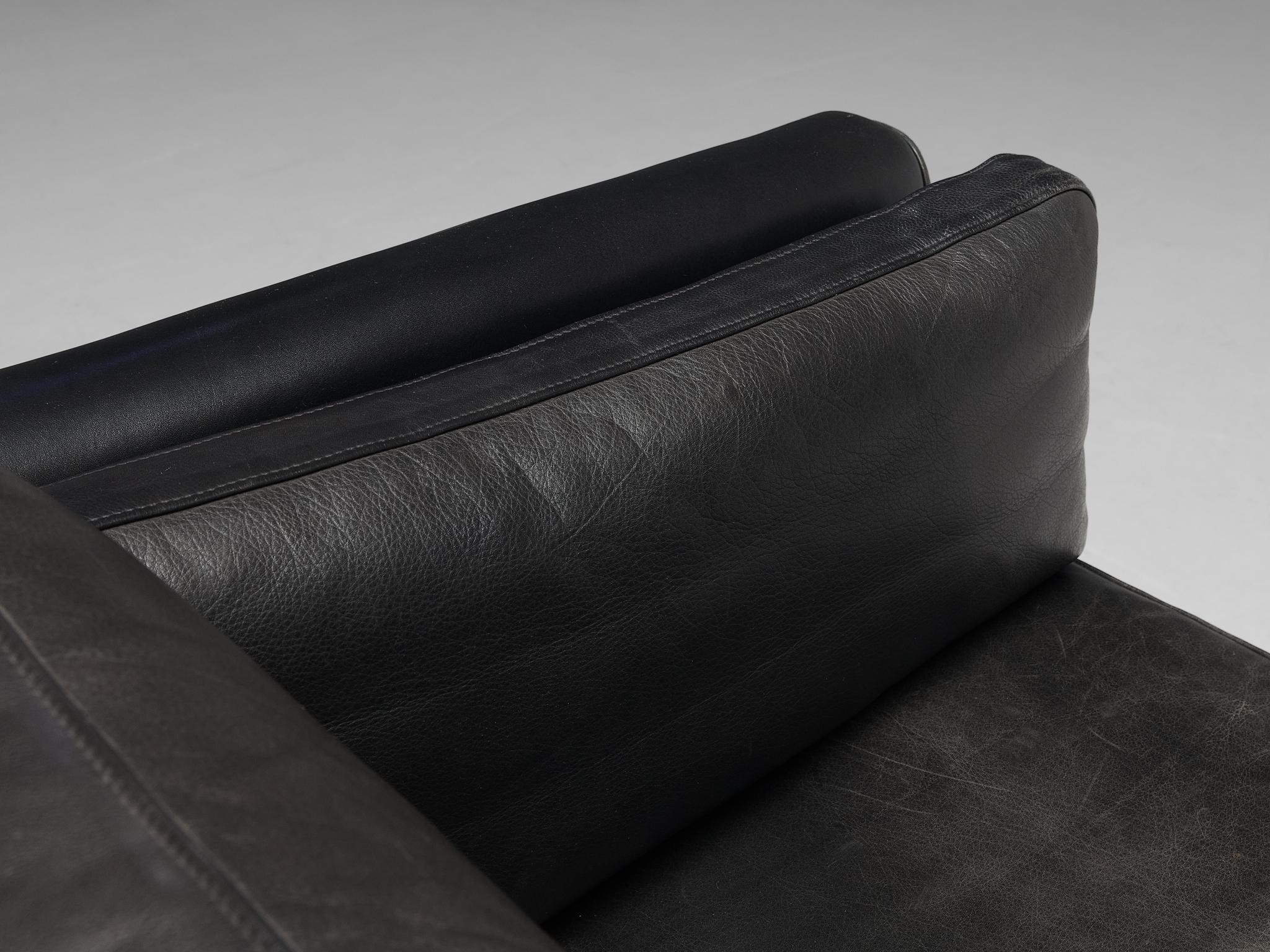Danish Three Seat Sofa in Black Leather For Sale 7