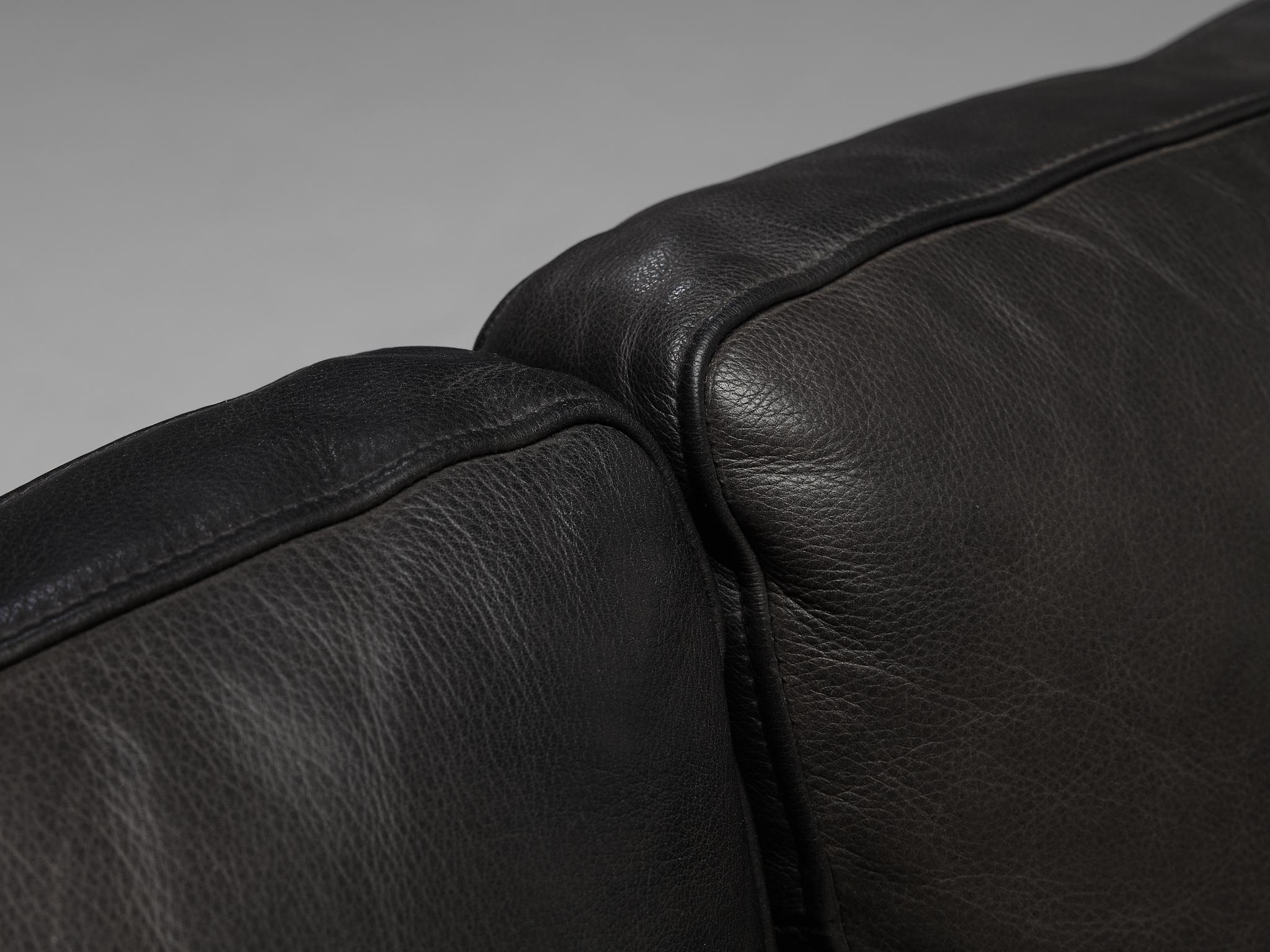 Danish Three Seat Sofa in Black Leather For Sale 3