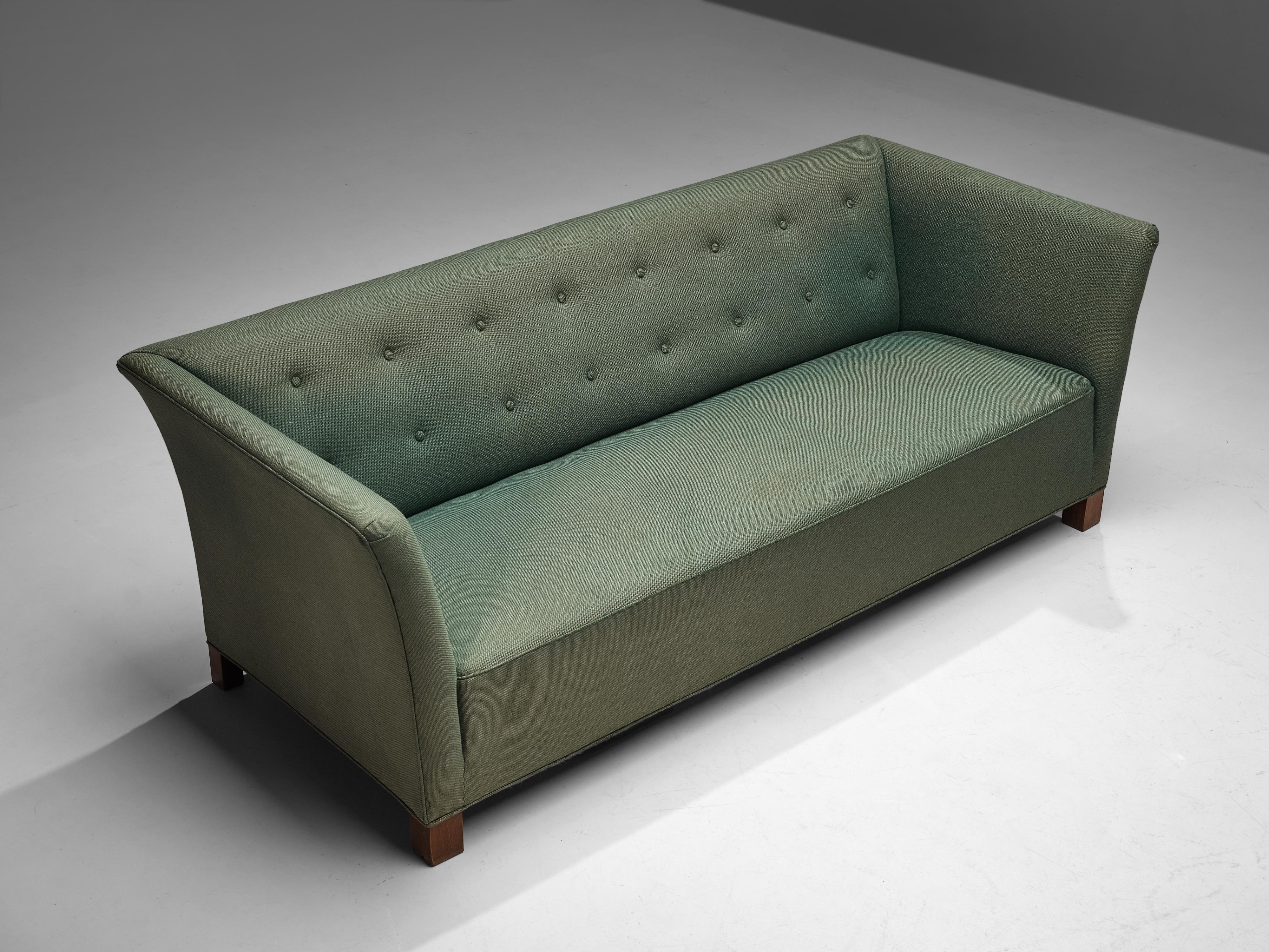 Fabric Danish Three-Seat Sofa in Blue Green Upholstery