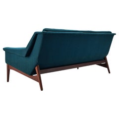 Danish Three-Seat Sofa in Teak and Blue Upholstery