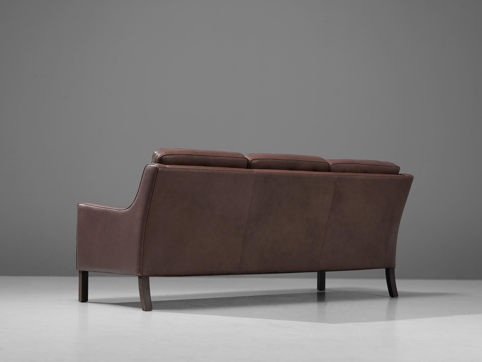 Danish Three Seat Sofa in Rosy Brown Leather For Sale 5
