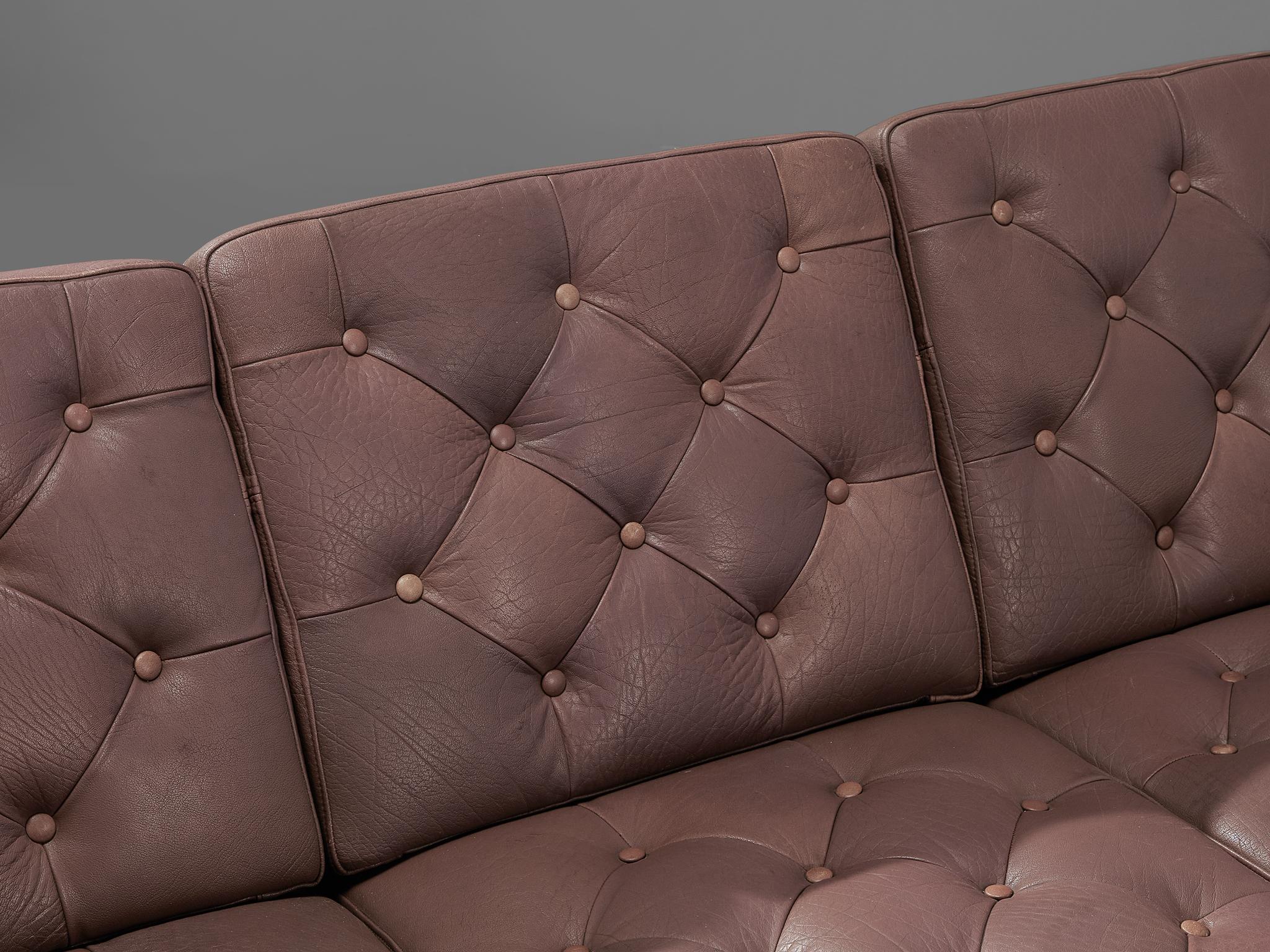 Dänisches Dreisitzer-Sofa aus braunem Leder in Rosy im Angebot 1