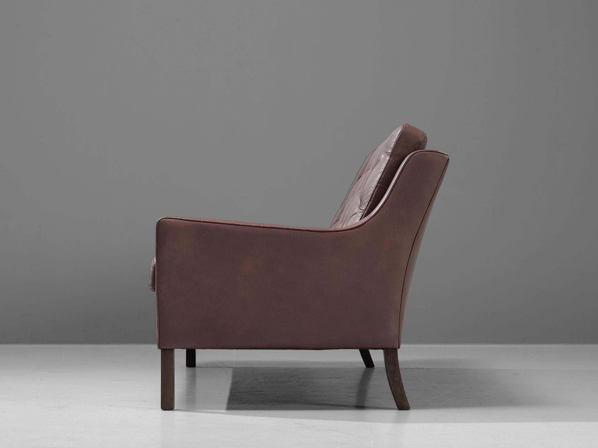 Dänisches Dreisitzer-Sofa aus braunem Leder in Rosy im Angebot 2