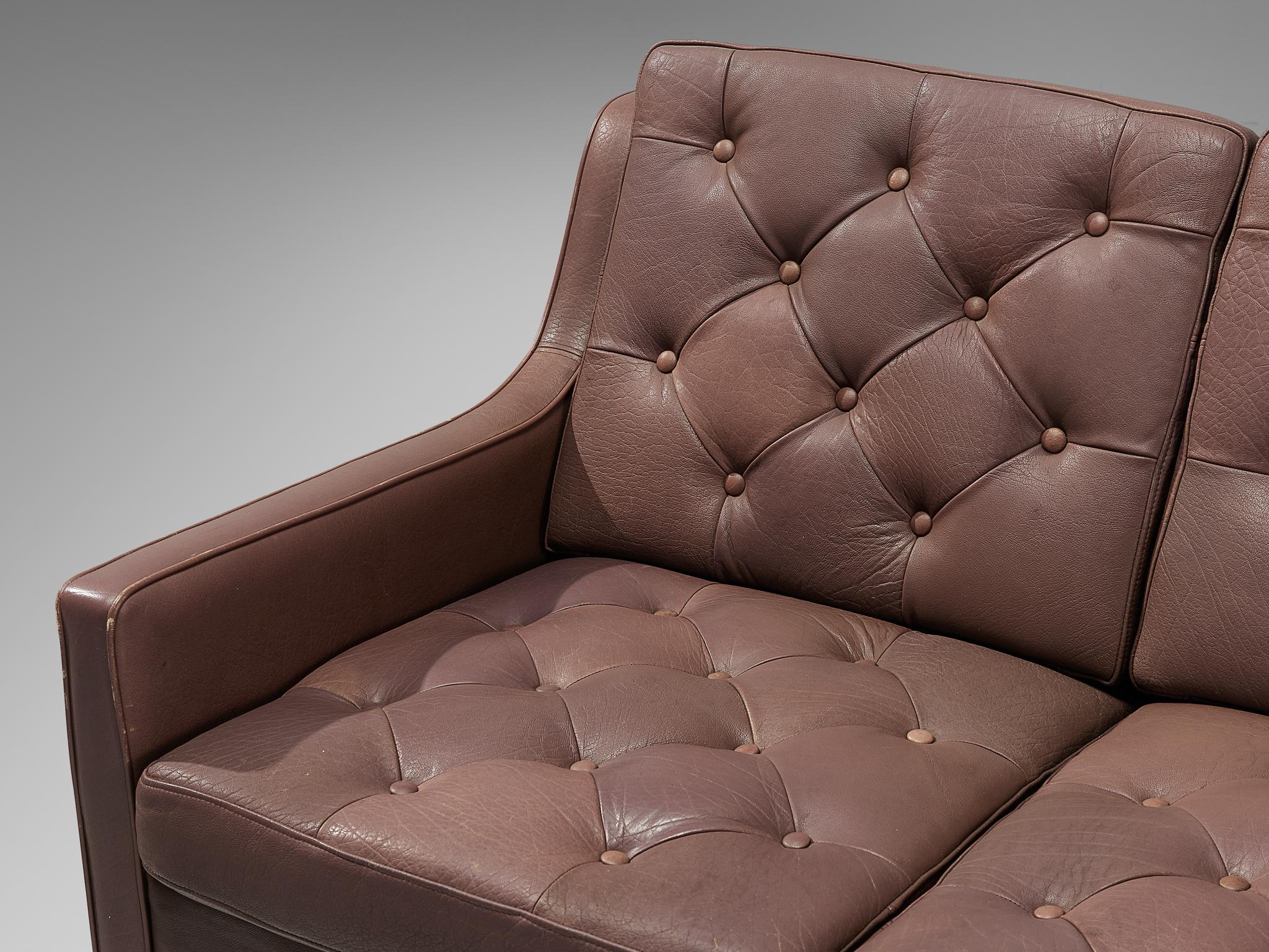 Danish Three Seat Sofa in Rosy Brown Leather For Sale 4