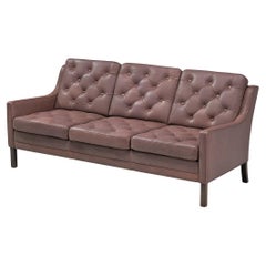 Retro Danish Three Seat Sofa in Rosy Brown Leather