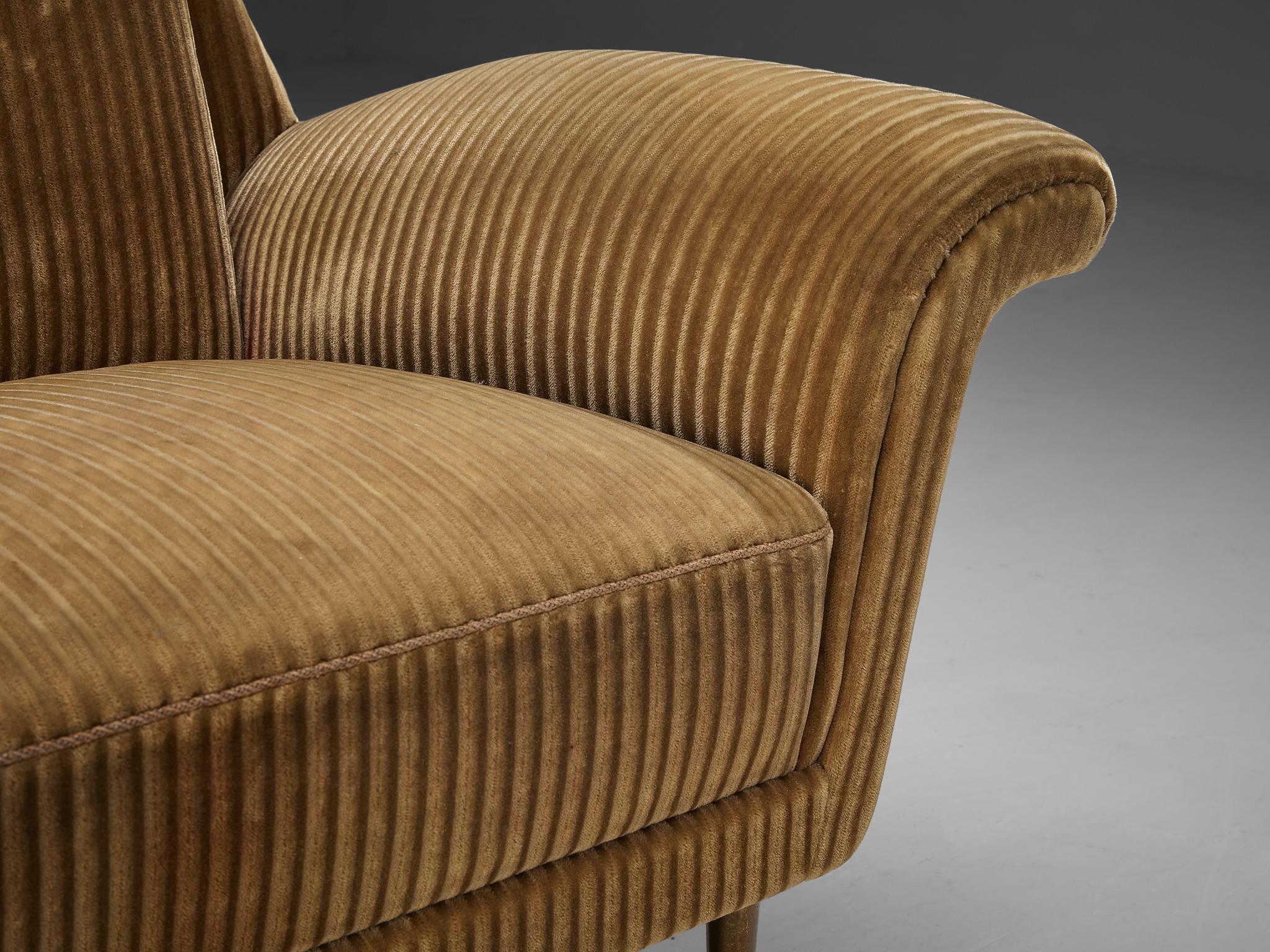Brass Danish Three Seat Sofa in Corduroy Upholstery