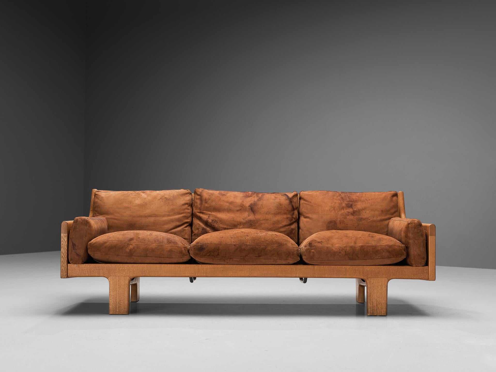 Mid-20th Century Danish Three Seat Sofa in Oak and Cognac Leather
