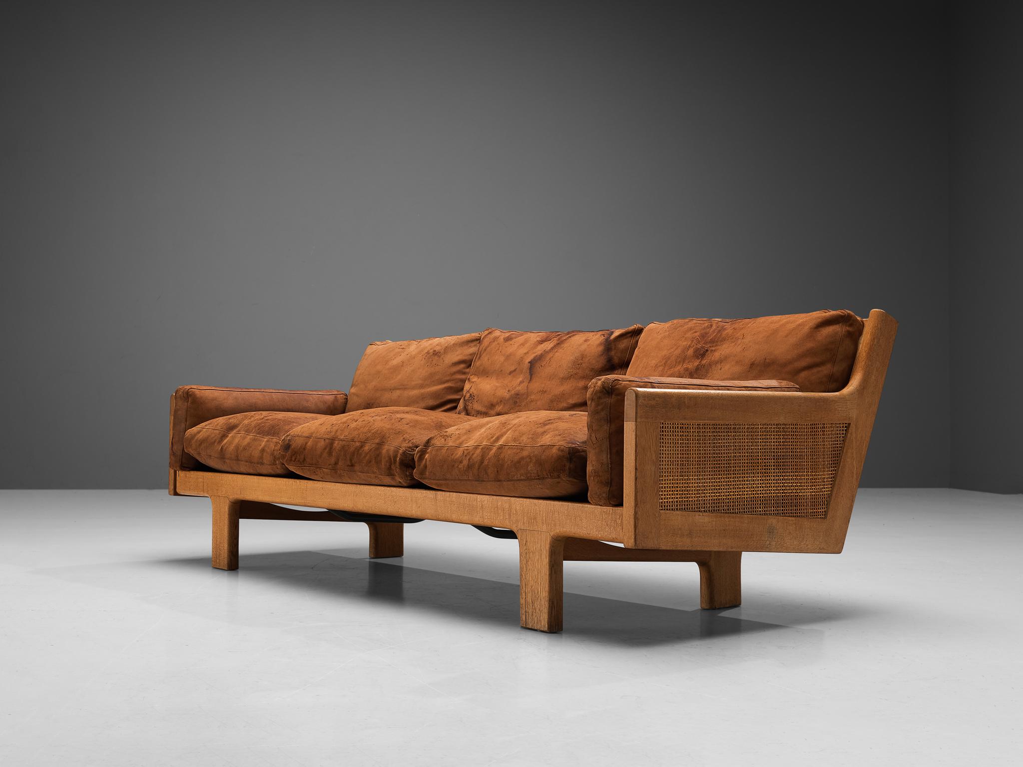 Danish Three Seat Sofa in Oak and Cognac Leather 2