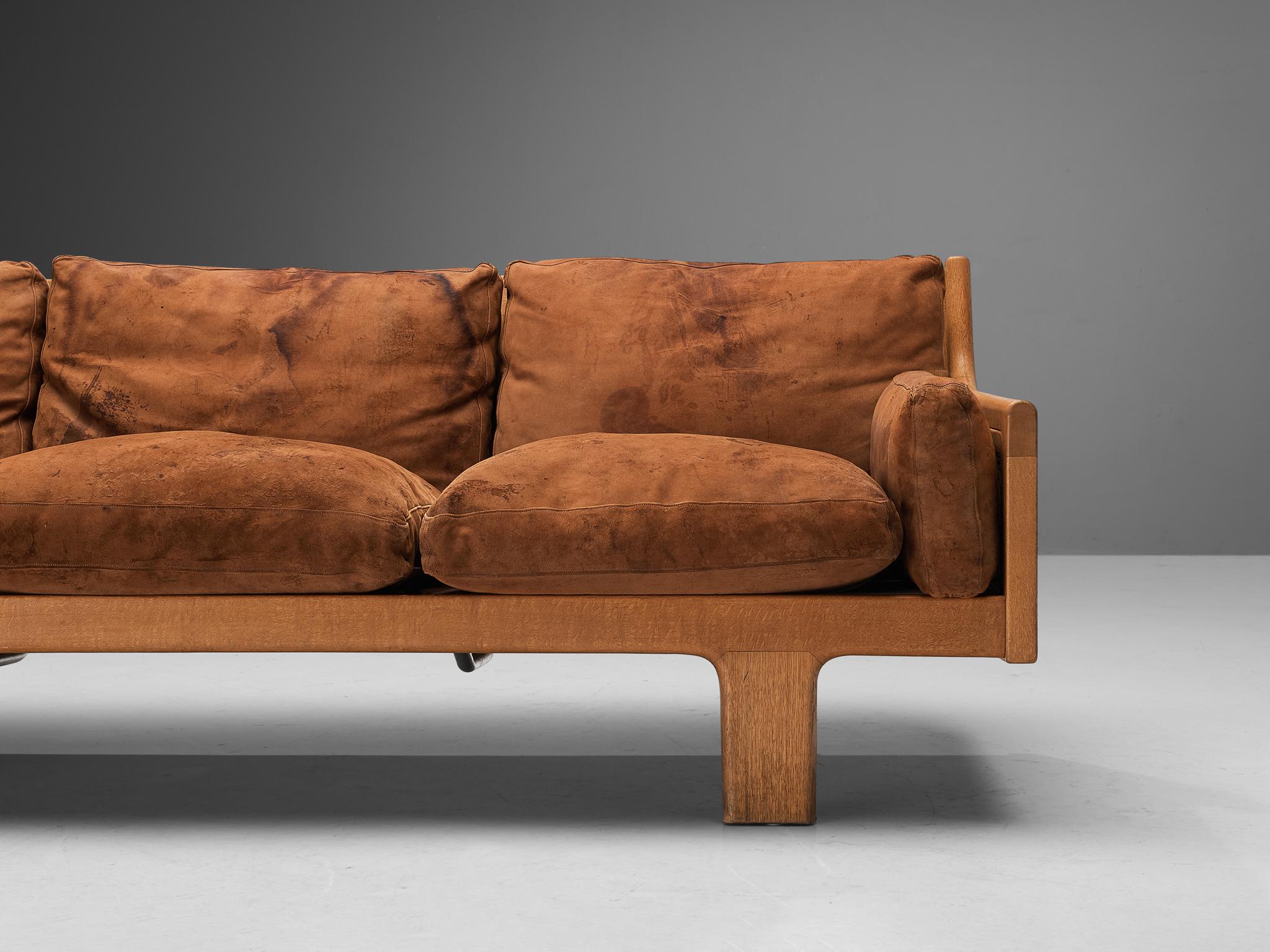 Danish Three Seat Sofa in Oak and Cognac Leather 3