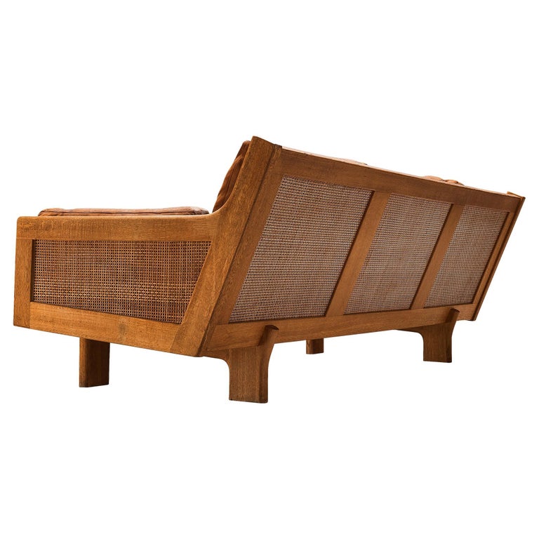 Danish Oak and Cognac-Leather Three-Seat Sofa, 1960s, offered by MORENTZ