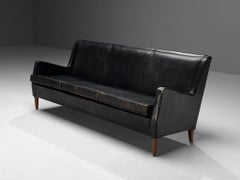 Danish Sofa in Original Black Leather and Oak