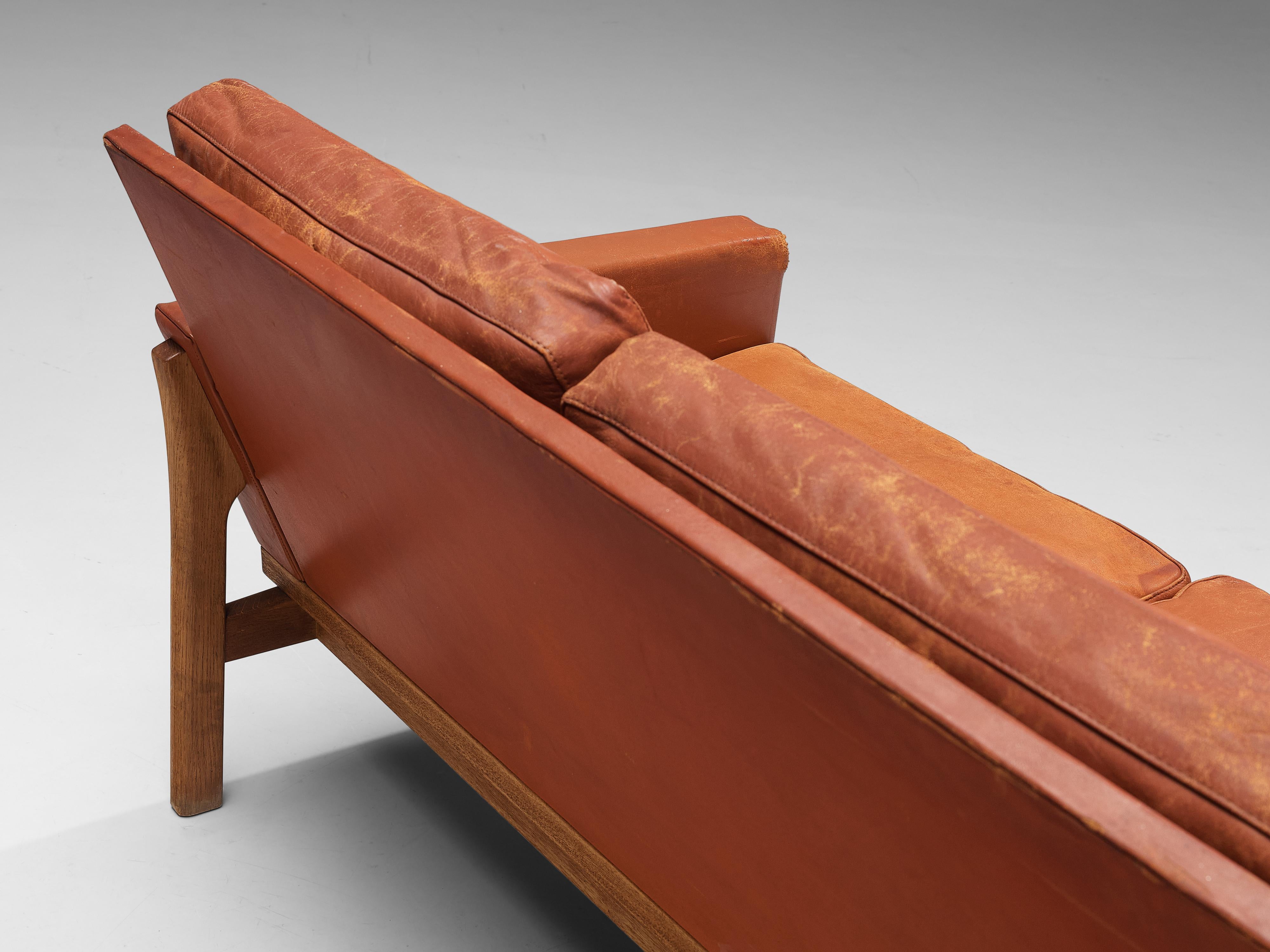 Dänisches Dreisitzer-Sofa aus rotbraunem Leder im Angebot 5
