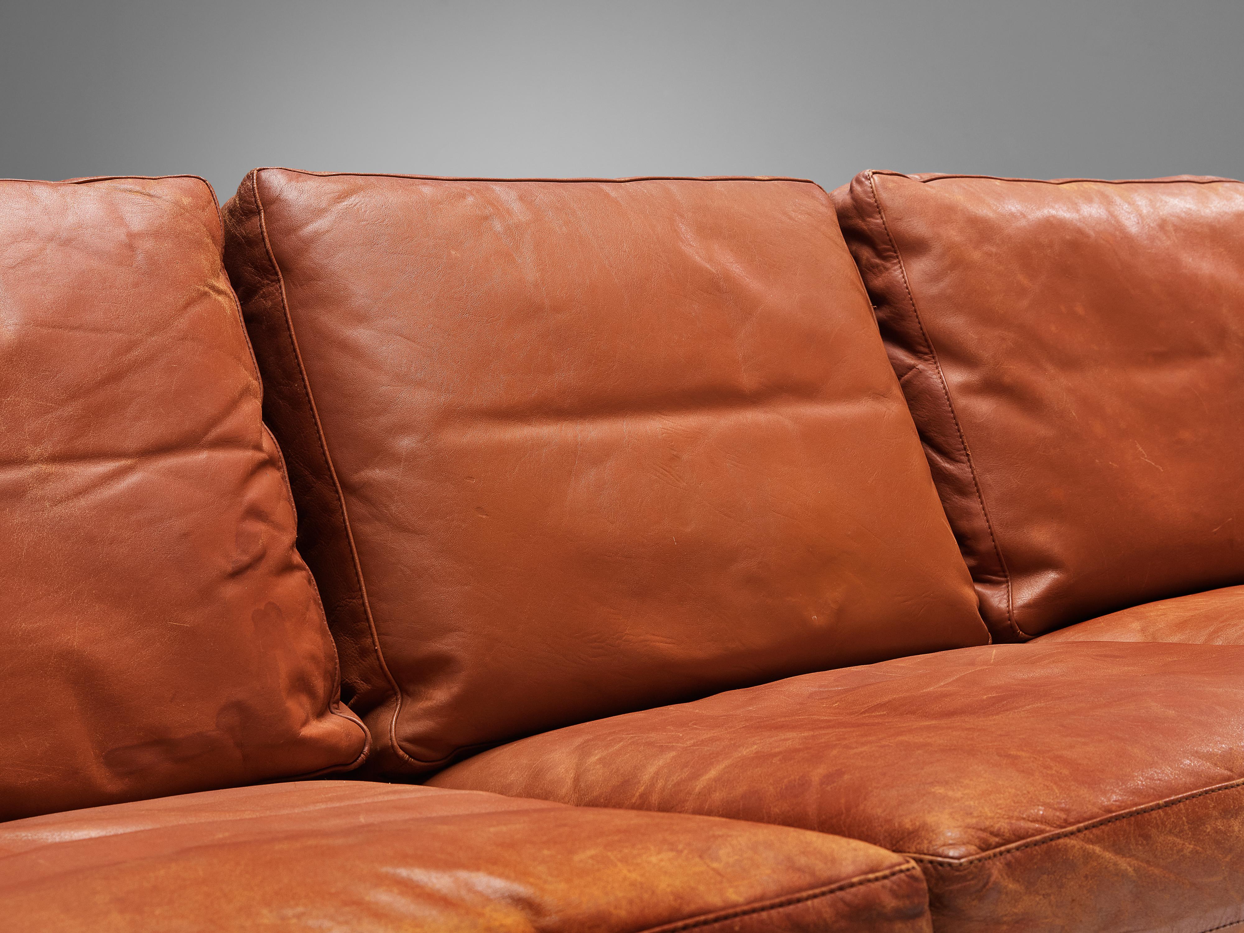 Mid-20th Century Danish Three Seat Sofa in Red Brown Leather For Sale