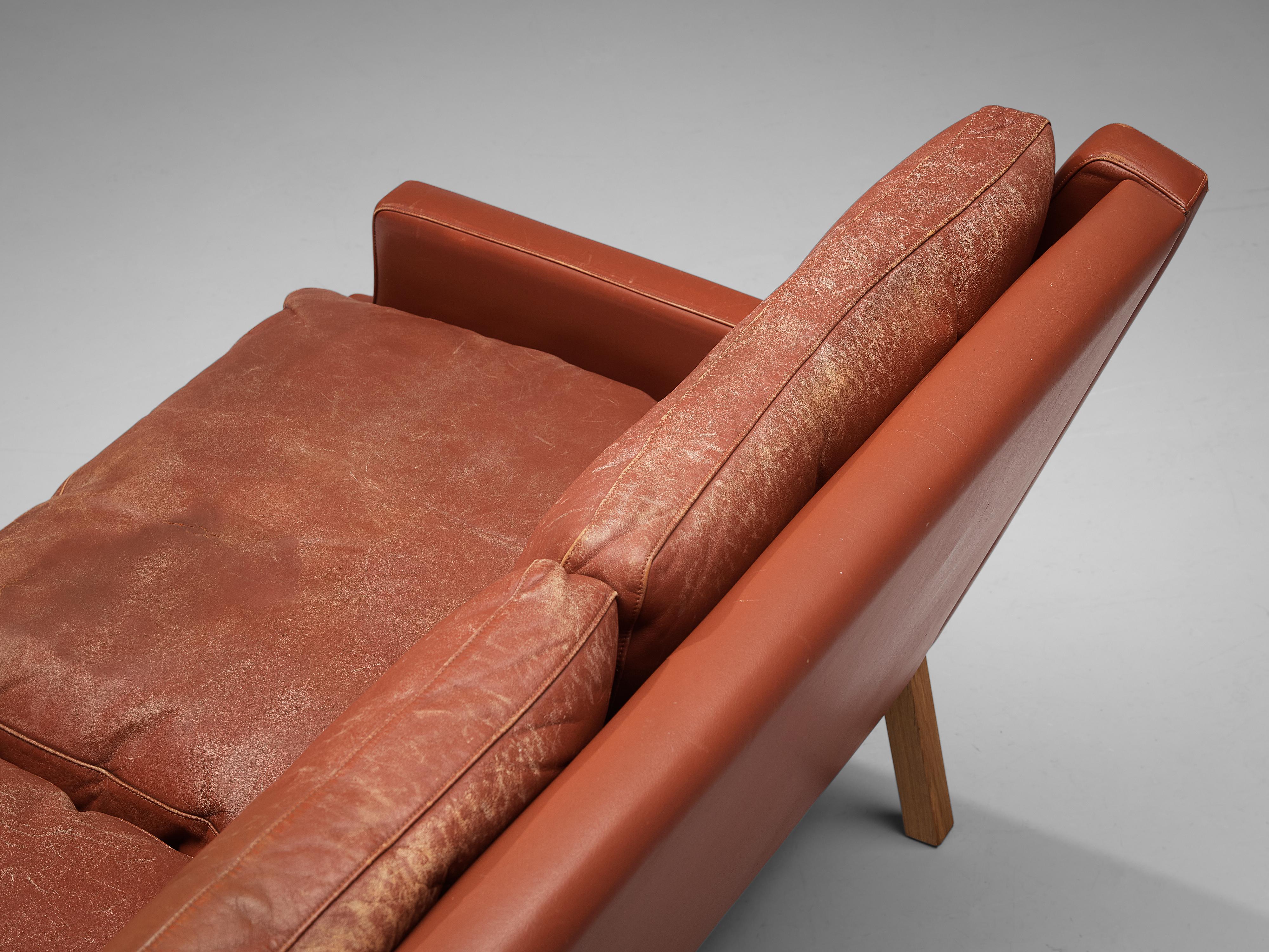 Danish Three Seat Sofa in Red Brown Leather For Sale 3