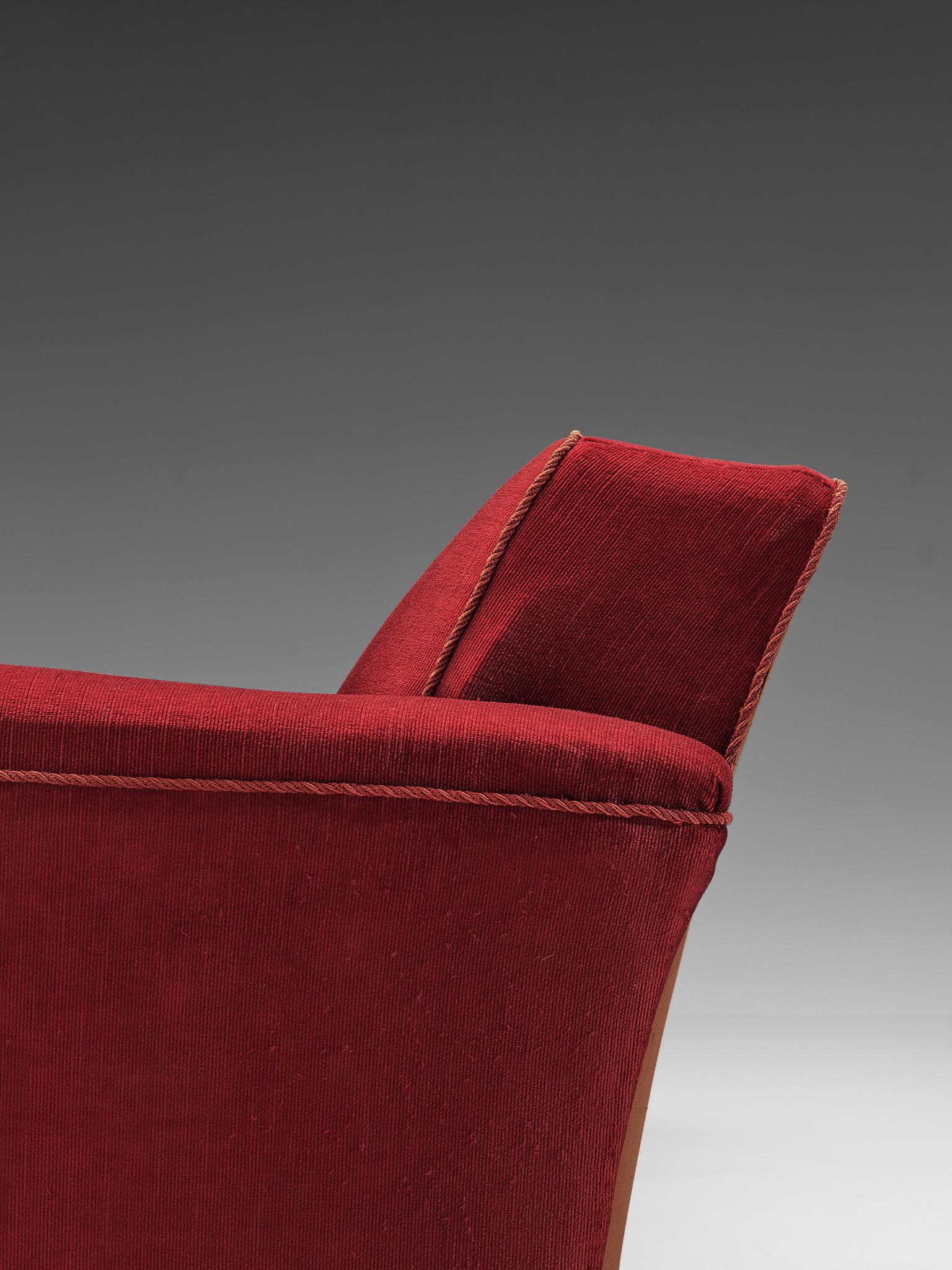 Danish Three-Seat Sofa in Red Velours, 1940s 3