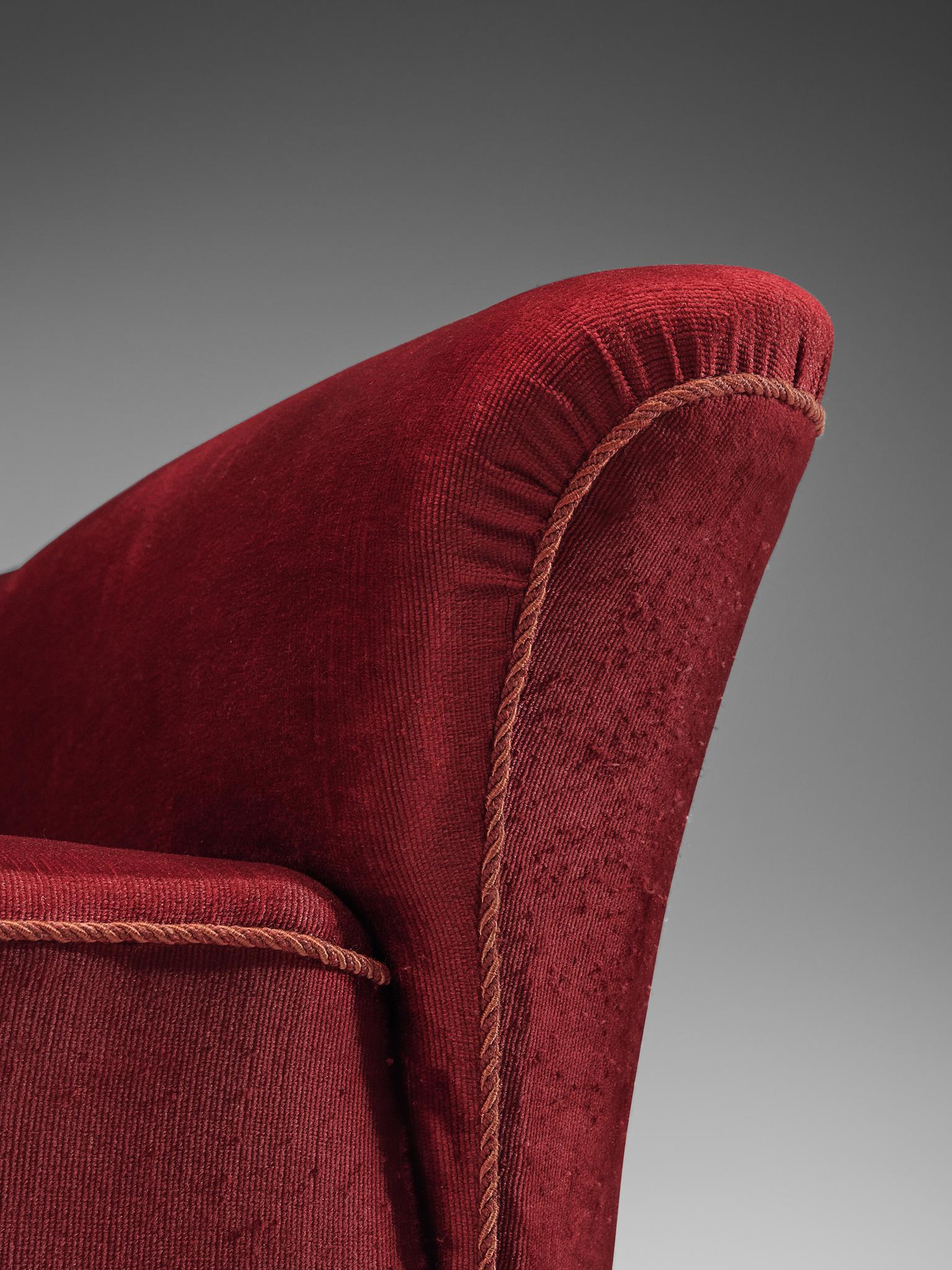 Danish Three-Seat Sofa in Red Velours, 1940s 1