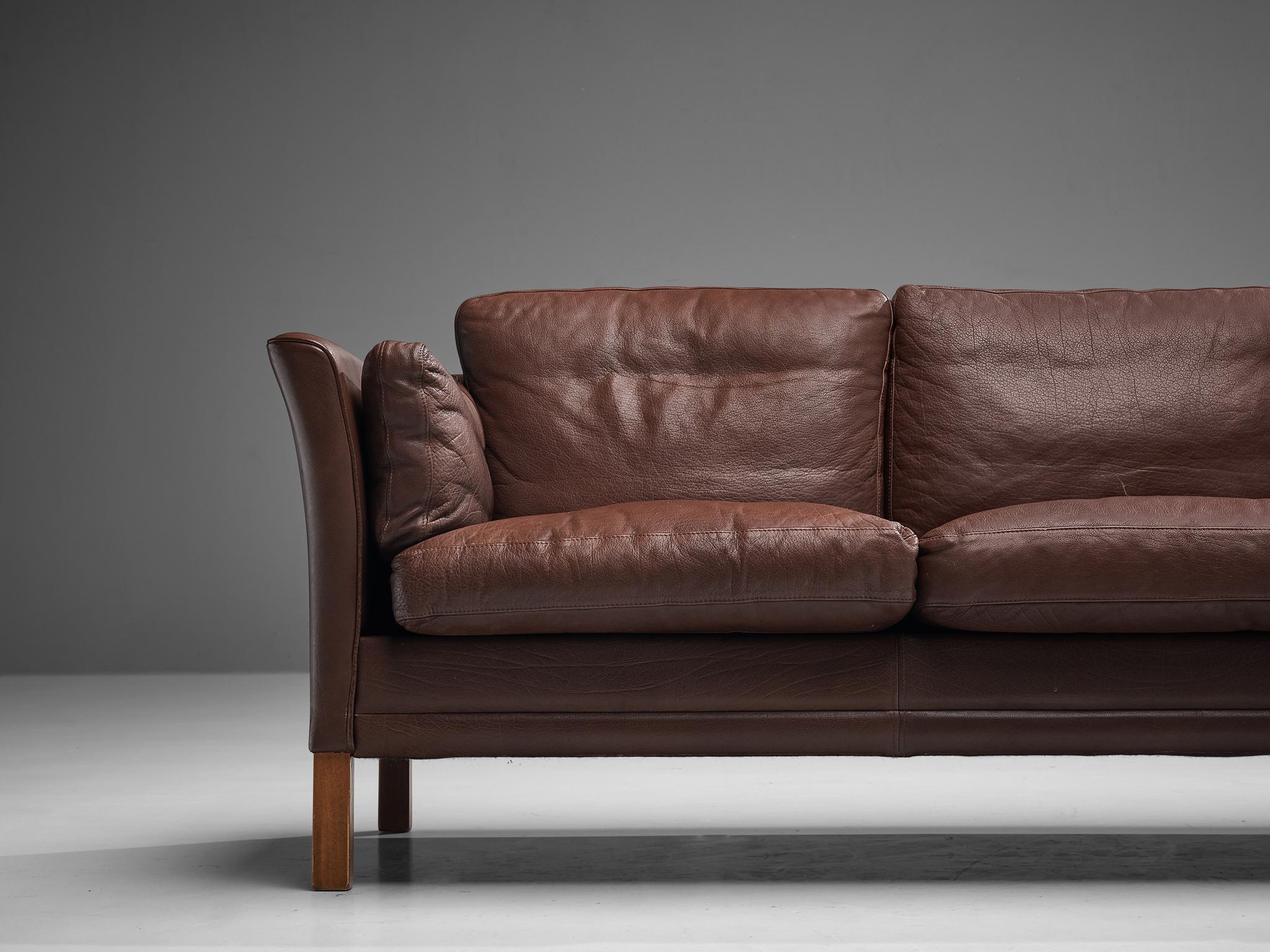 Mid-20th Century Danish Three Seat Sofa in Umber Leather