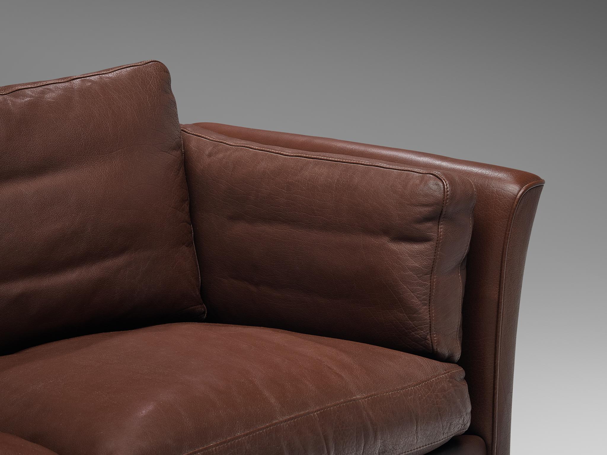 Danish Three Seat Sofa in Umber Leather 1