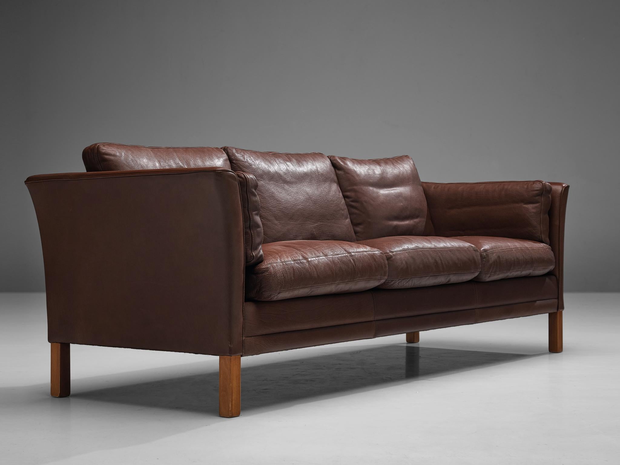 Danish Three Seat Sofa in Umber Leather 2