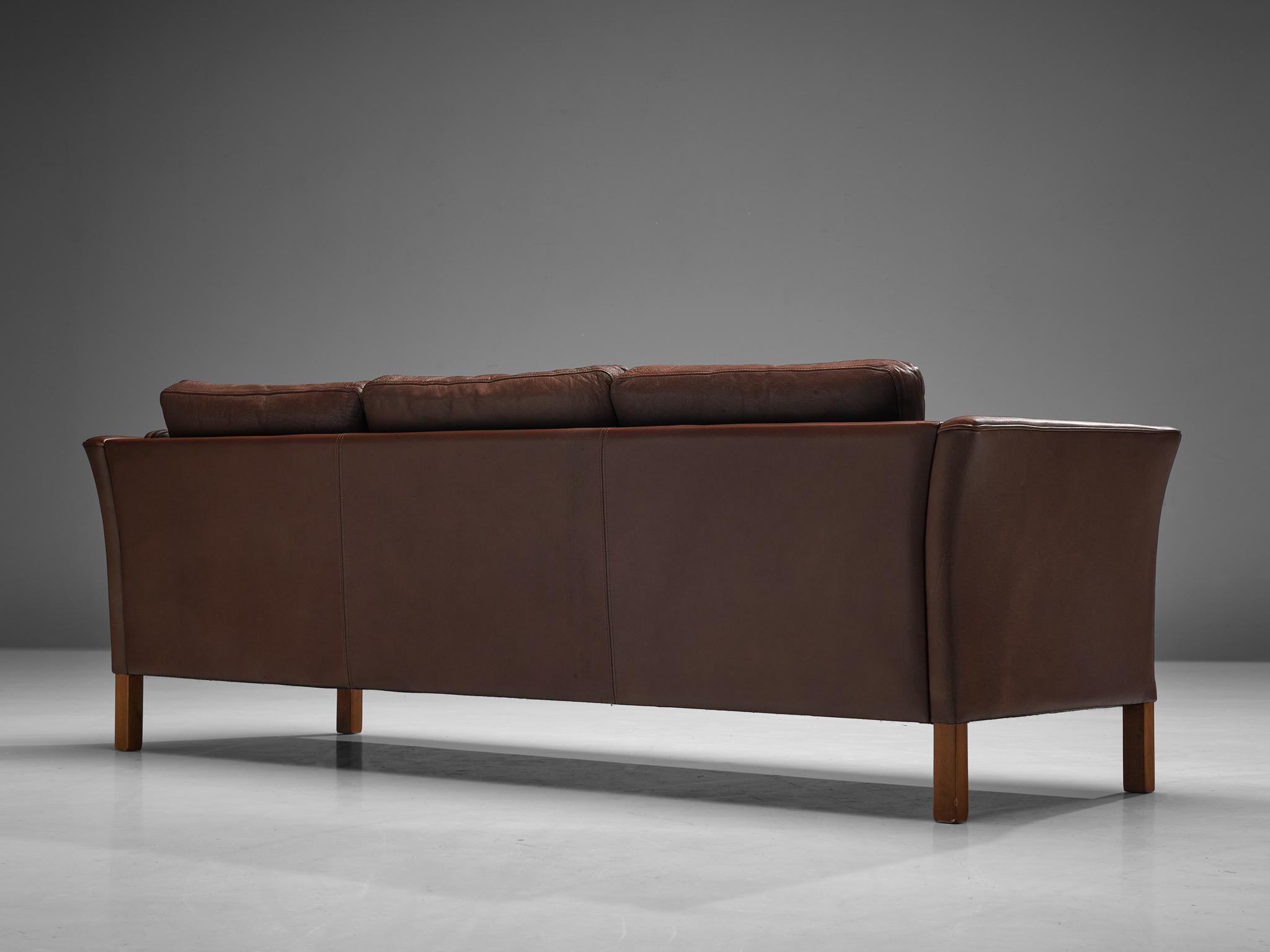 Danish Three Seat Sofa in Umber Leather 3