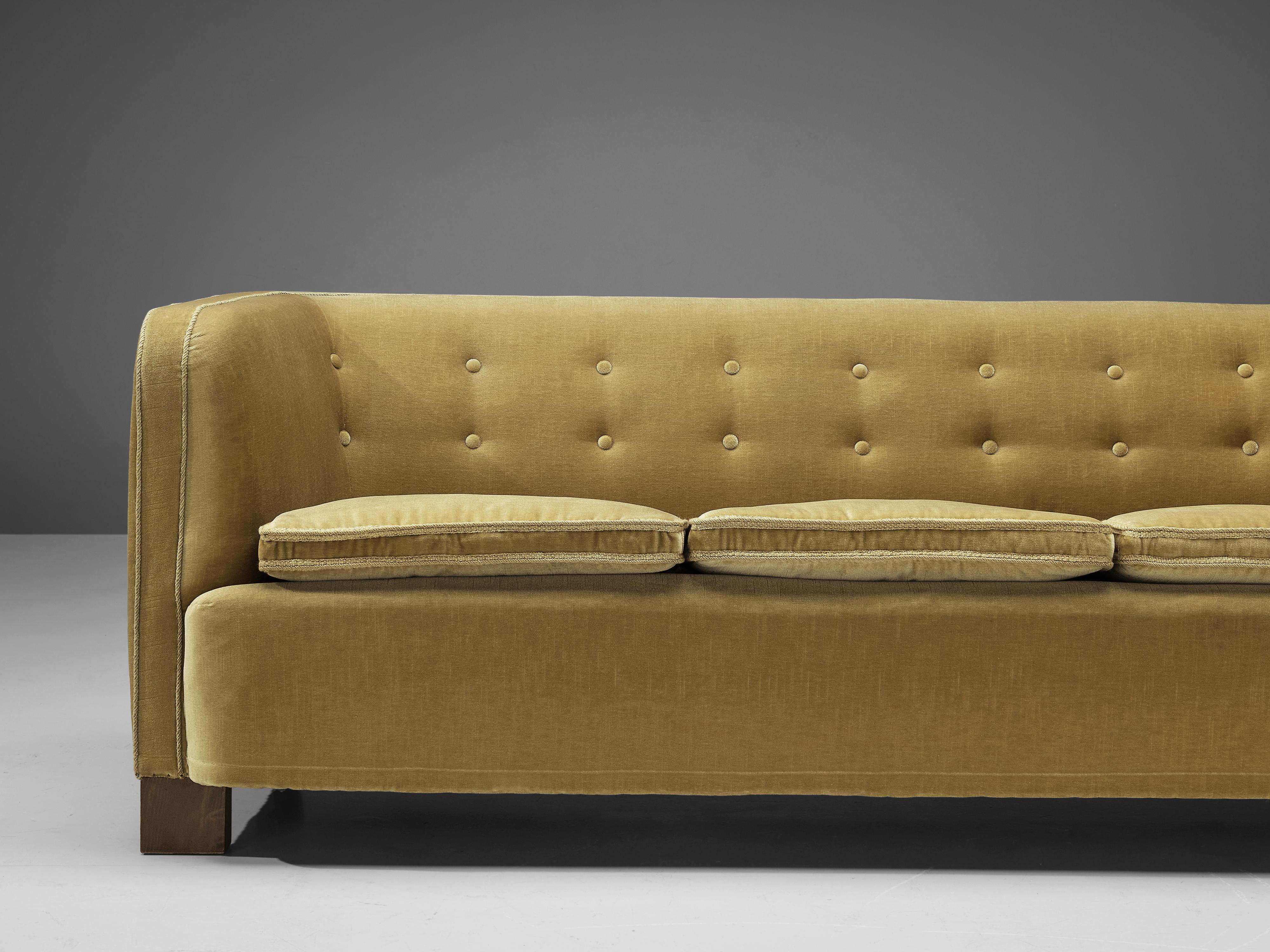 Danish Three-Seat Sofa in Yellow Velvet 2