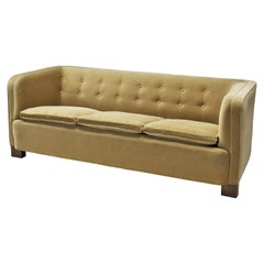 Danish Three-Seat Sofa in Yellow Velvet