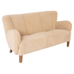 Danish Three Seat Sofa with Stained Beech Frame & Lambswool Upholstery