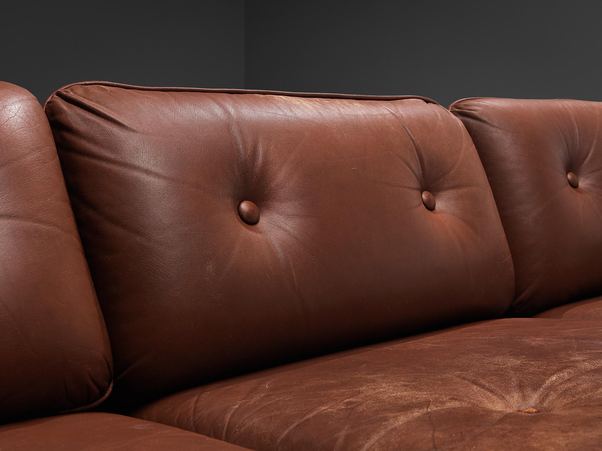 Danish Three Seater Sofa in Chestnut Brown Leather Upholstery 4