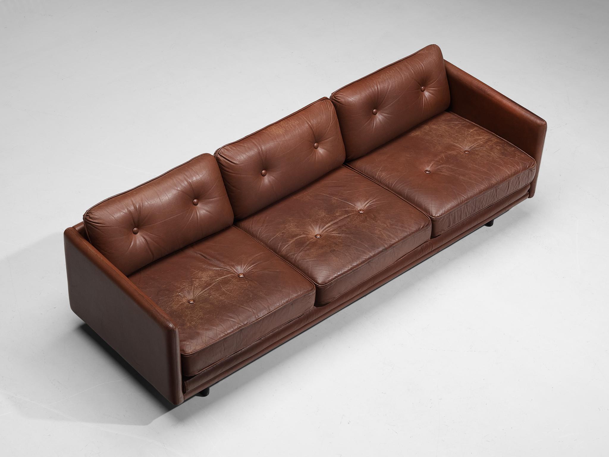 Danish Three Seater Sofa in Chestnut Brown Leather Upholstery 5