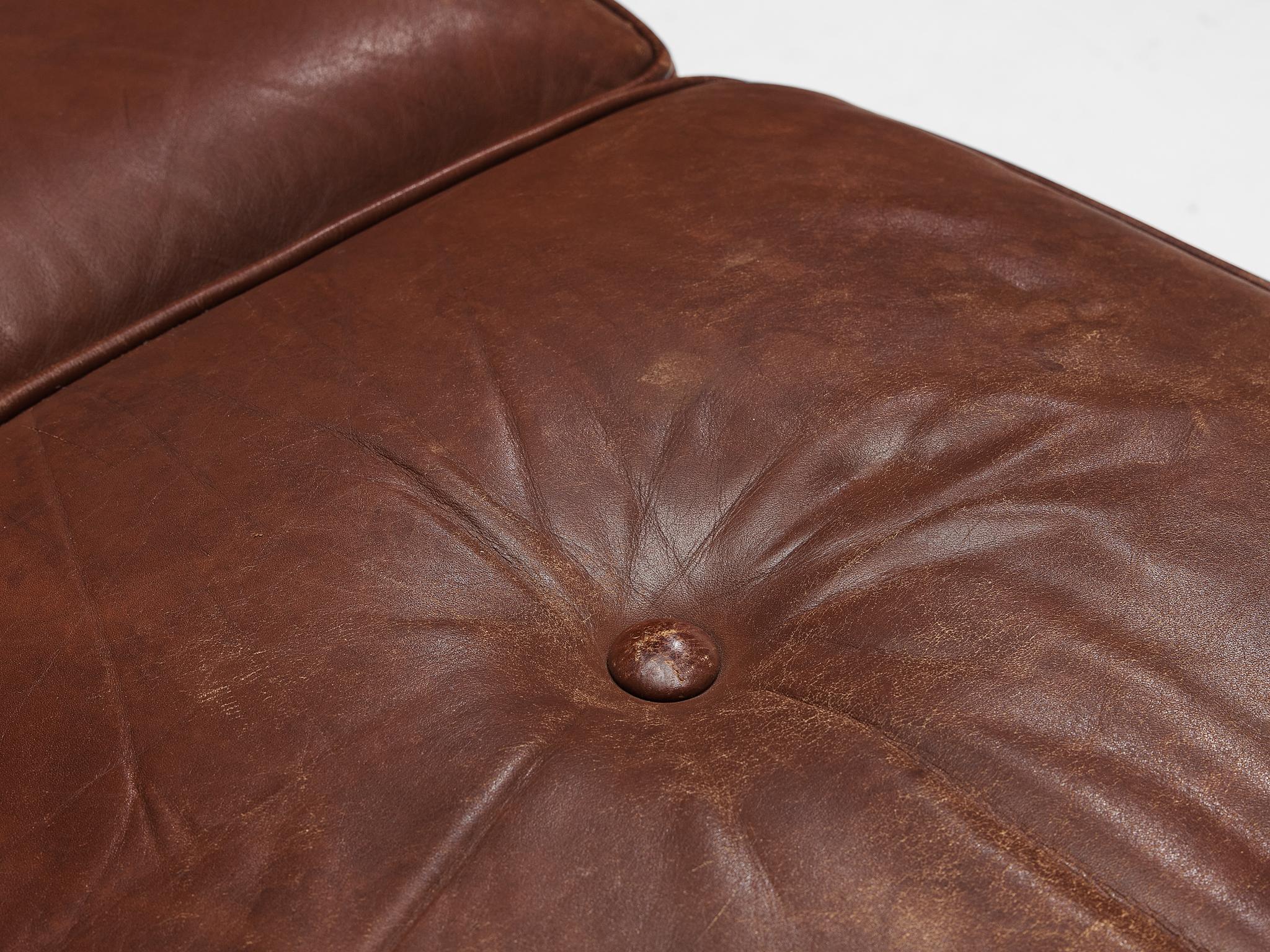 Danish Three Seater Sofa in Chestnut Brown Leather Upholstery 1