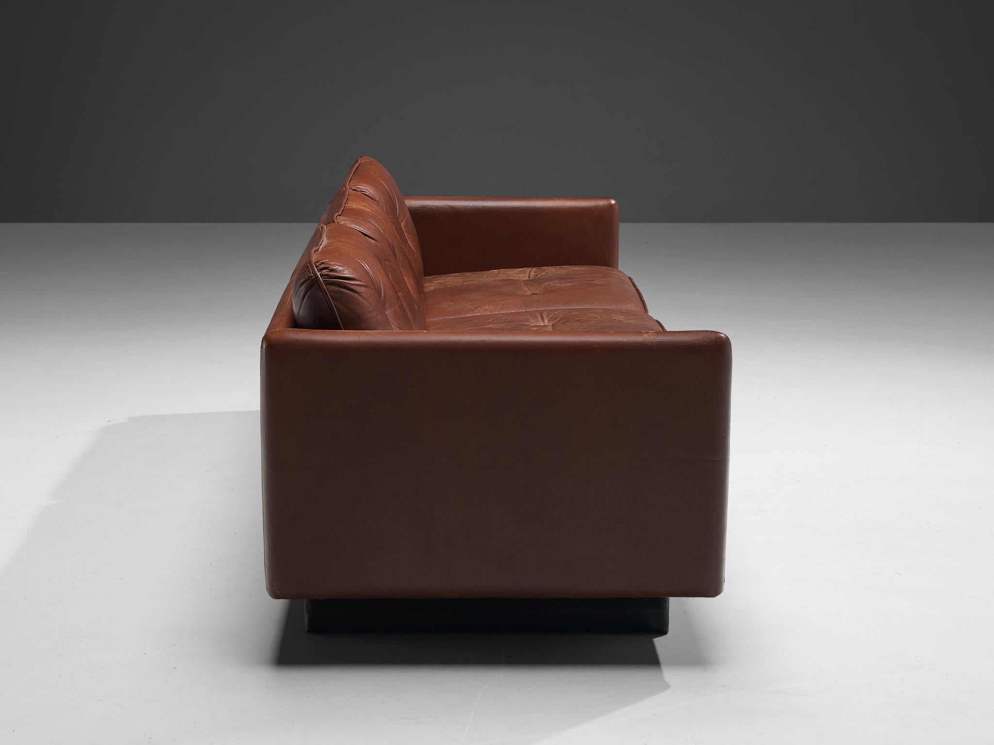 Danish Three Seater Sofa in Chestnut Brown Leather Upholstery 2