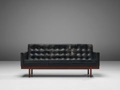 Karl Erik Ekselius Sofa in Teak and Black Leather
