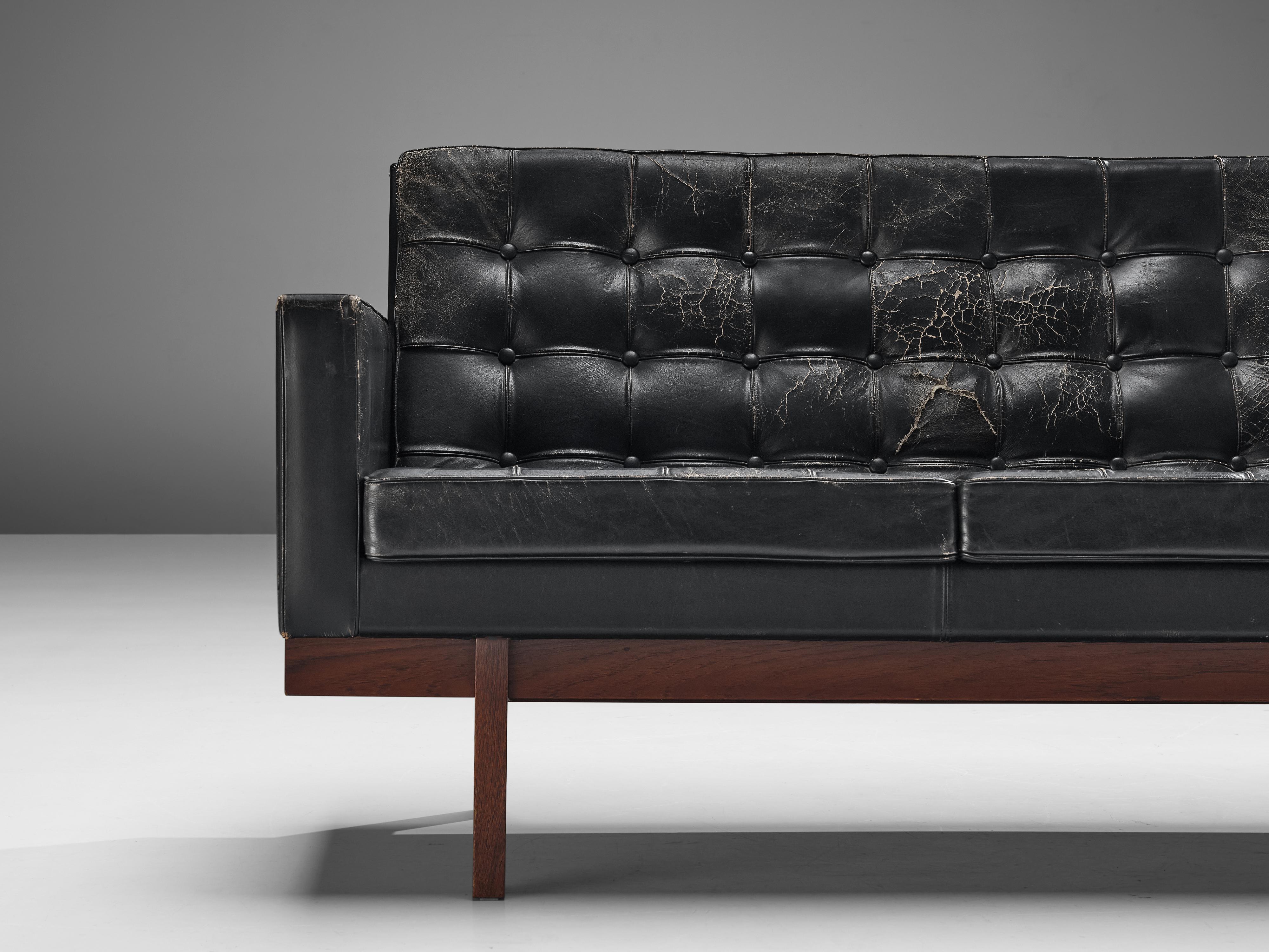 Karl Erik Ekselius Sofa in Teak and Black Leather For Sale 1