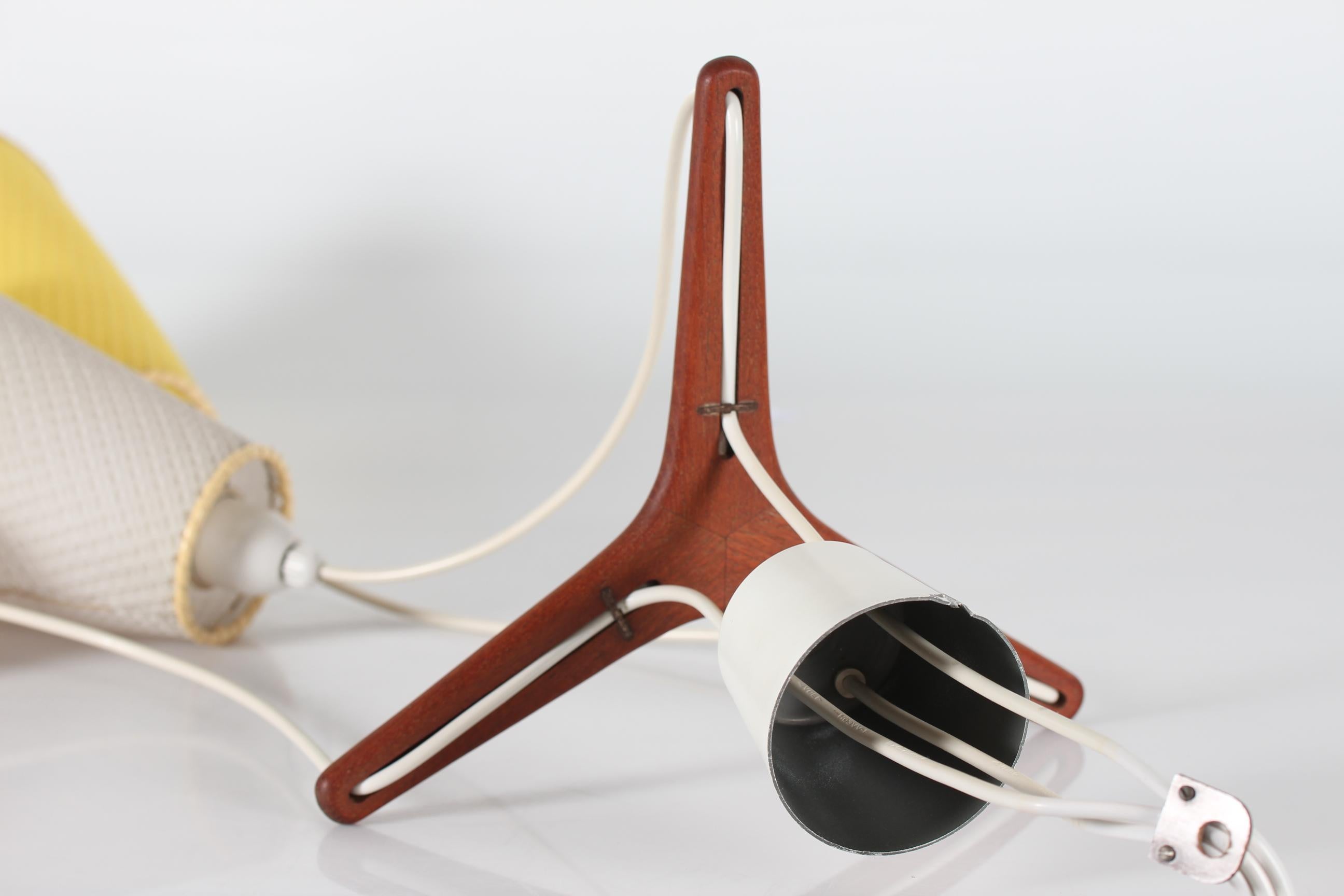Danish Three Shade Pendant Mounted on Teak Frame Lightning Design, 1960s For Sale 5