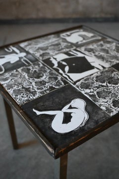 Danish Post-Modern Side Table with Hand-Painted Tile Top, Circa 1970