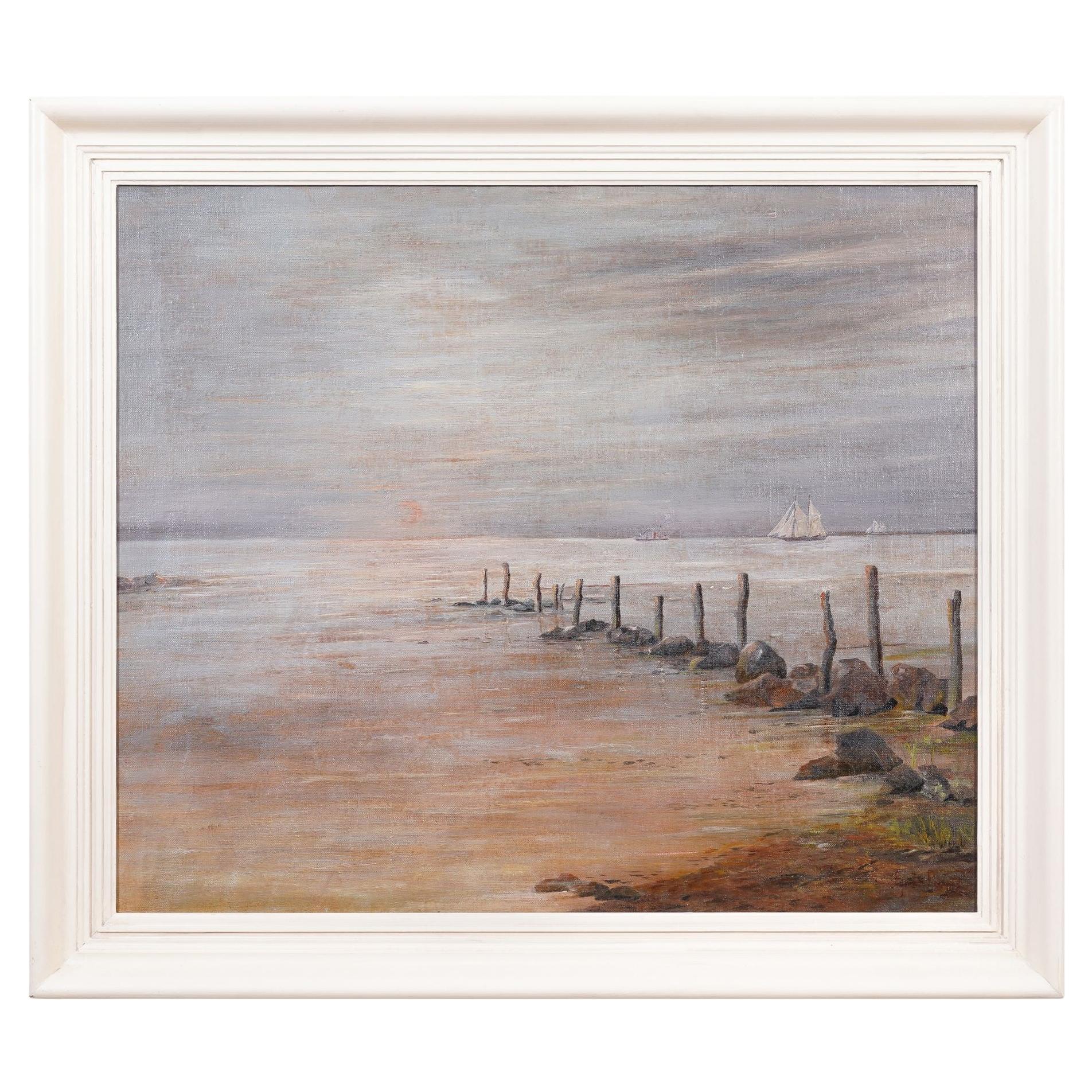 Danish tonalist shoreline seascape, c. 1910