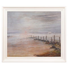 Antique Danish tonalist shoreline seascape, c. 1910