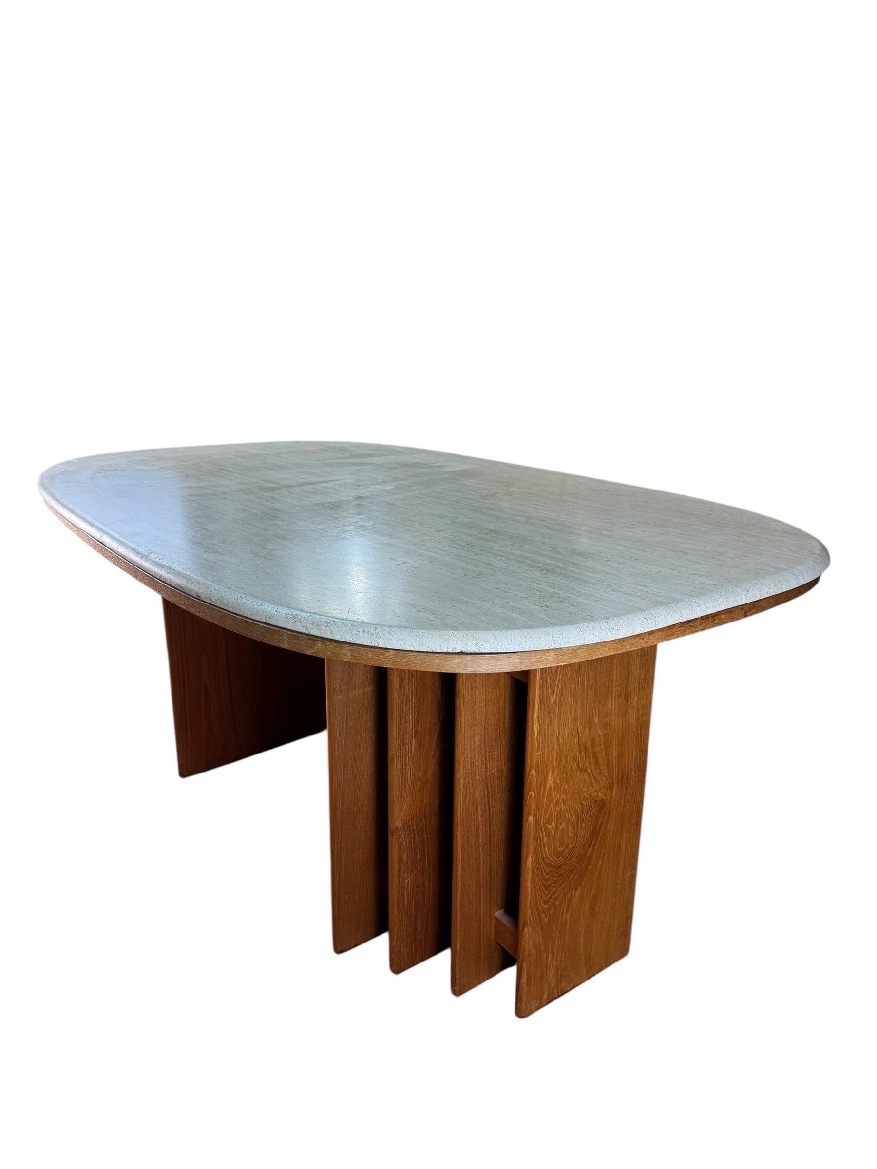 Danish Travertine Dining Table Made by Marmorhuset In Good Condition For Sale In Esperance, NY