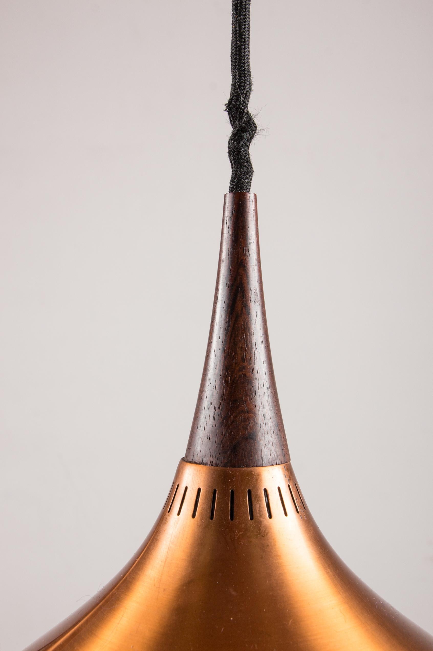 Danish triple pendant light, metal+Rosewood, Orient model, Jo Hammerborg 1965. For Sale 14