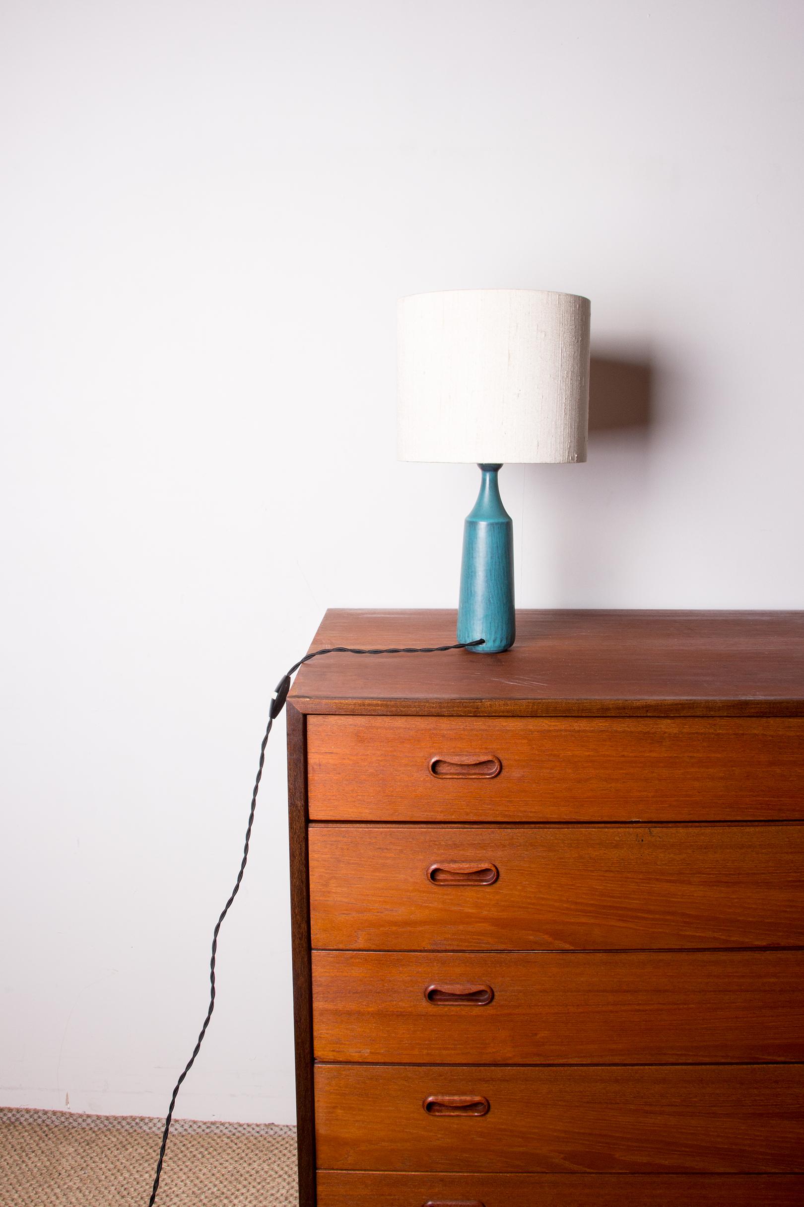 Danish truncated cone table lamp in matte blue stoneware by Gunnar Nylund 1960. in vendita 2