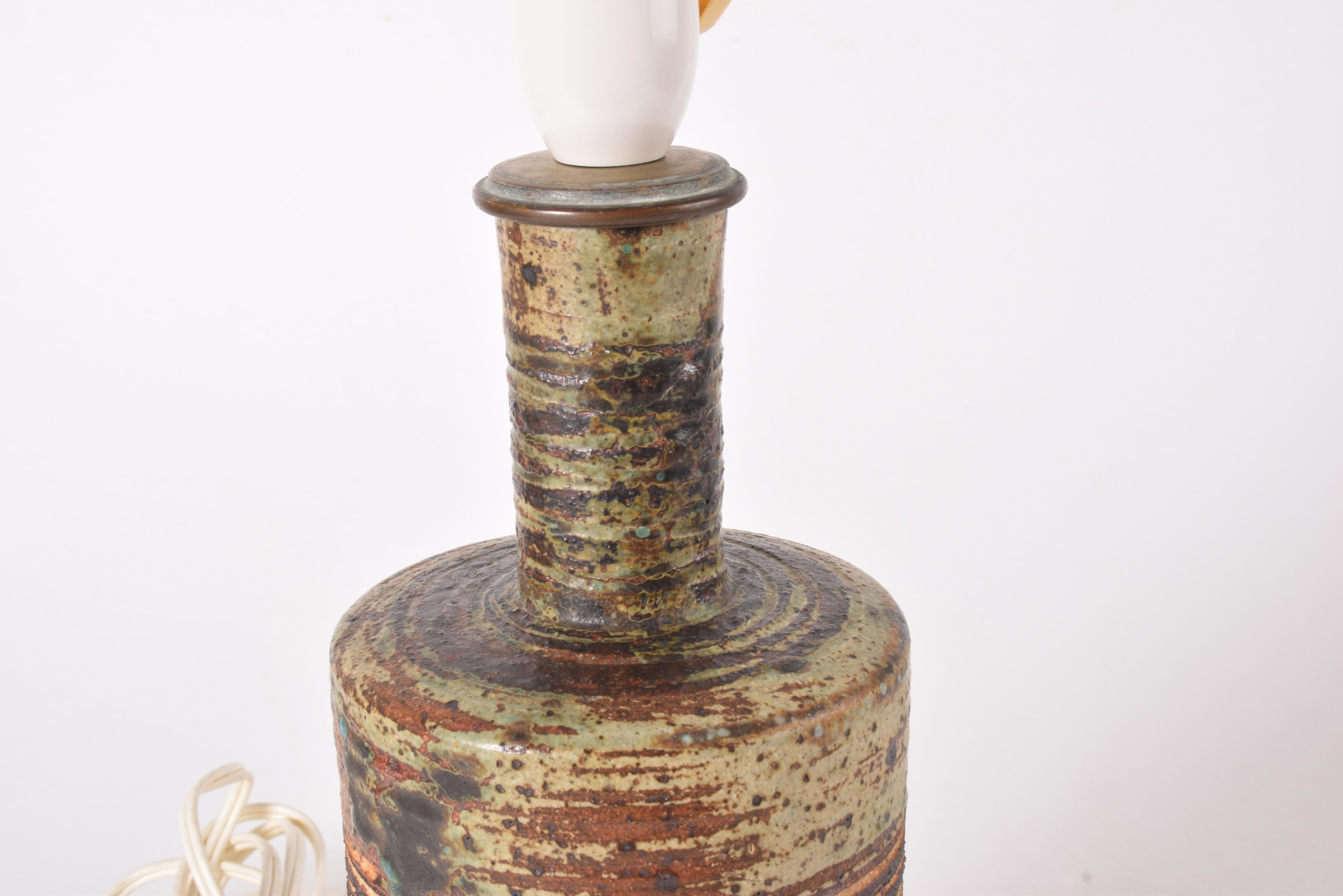 Danish Tue Poulsen Brutalist Stoneware Table Lamp Earth Colors with Shade 1970s For Sale 4