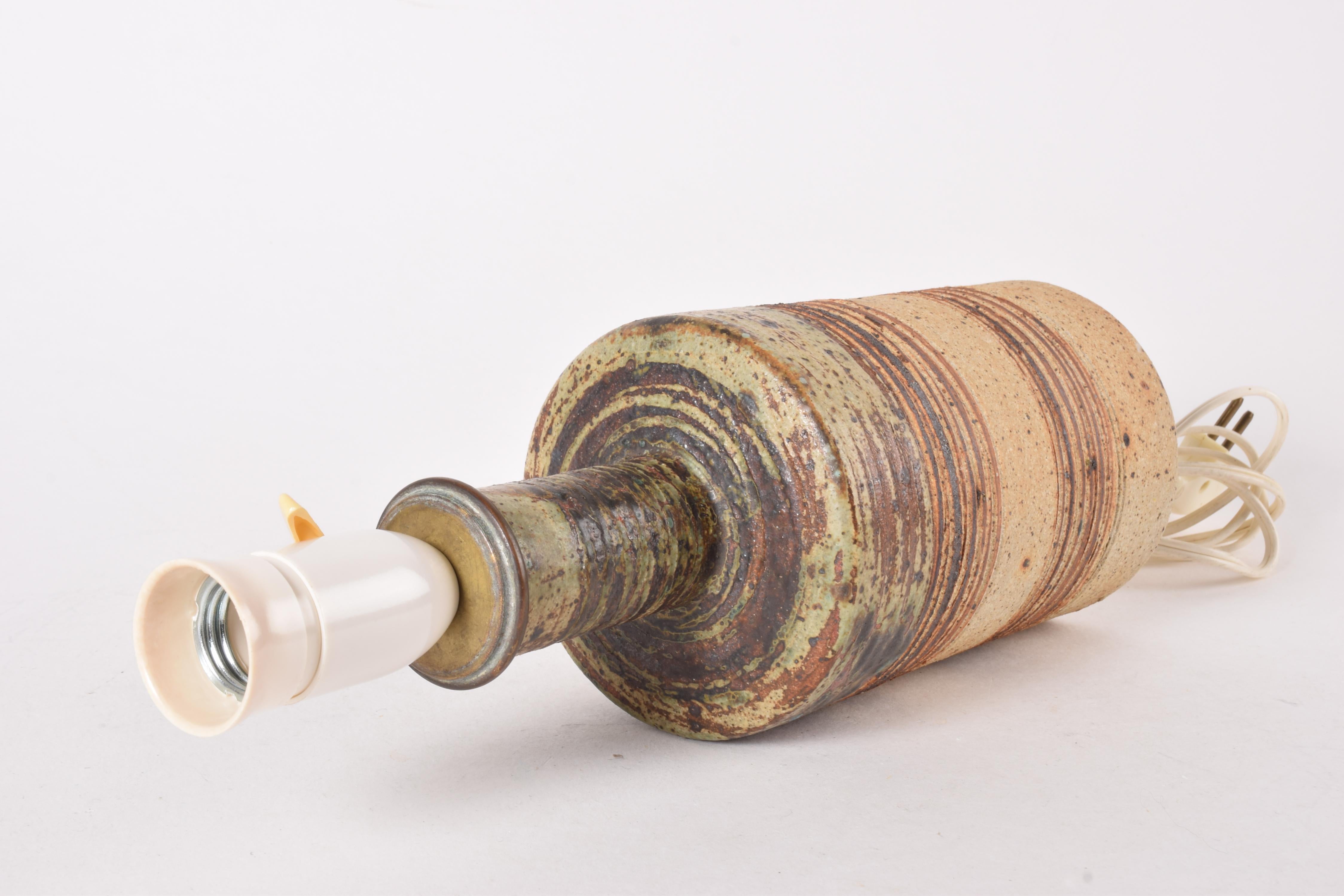 Danish Tue Poulsen Brutalist Stoneware Table Lamp Earth Colors with Shade 1970s For Sale 5