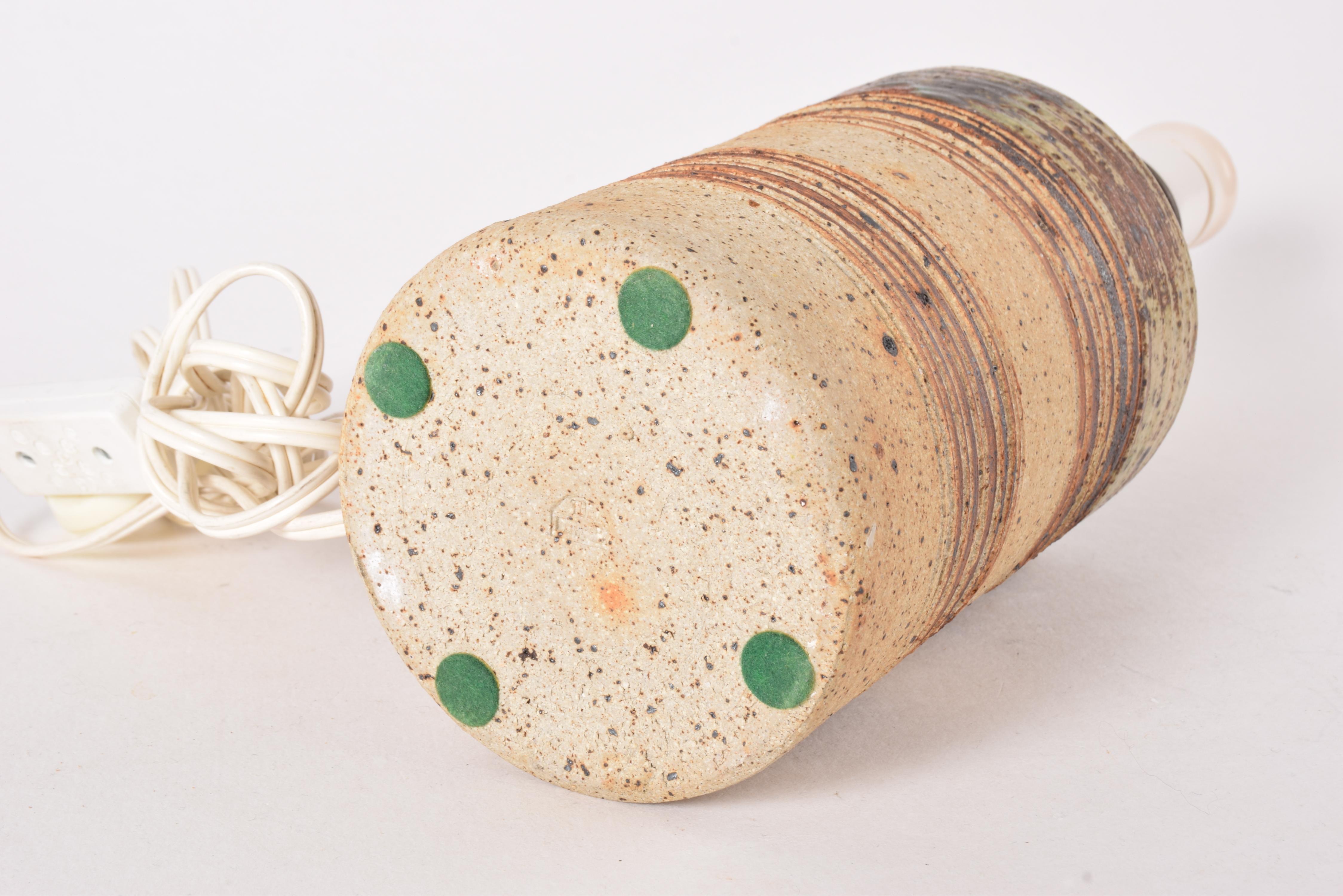 Danish Tue Poulsen Brutalist Stoneware Table Lamp Earth Colors with Shade 1970s For Sale 6