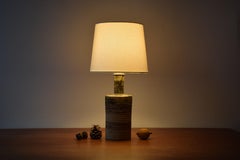 Danish Tue Poulsen Brutalist Stoneware Table Lamp Earth Colors with Shade 1970s