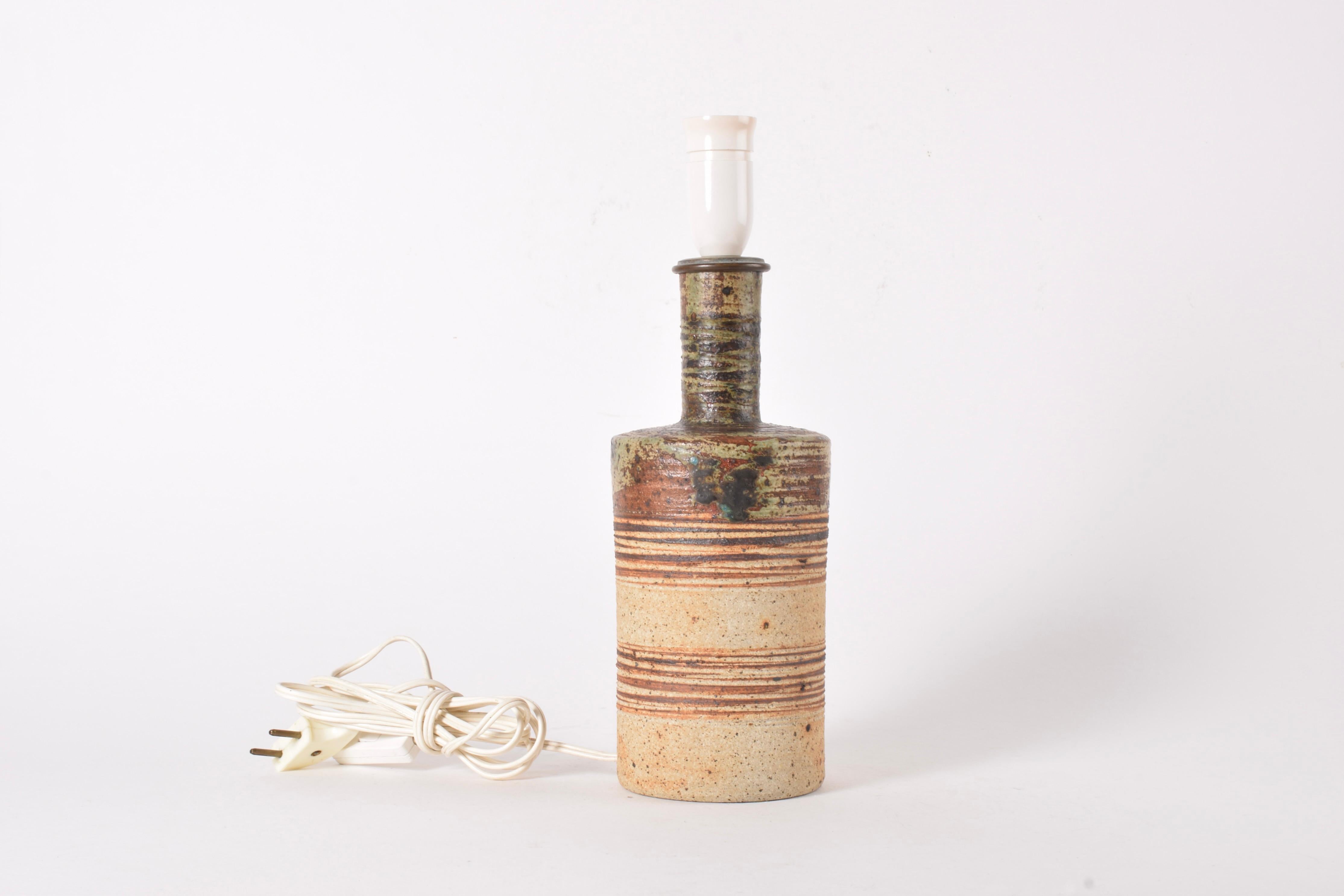 Metal Danish Tue Poulsen Brutalist Stoneware Table Lamp Earth Colors with Shade 1970s For Sale