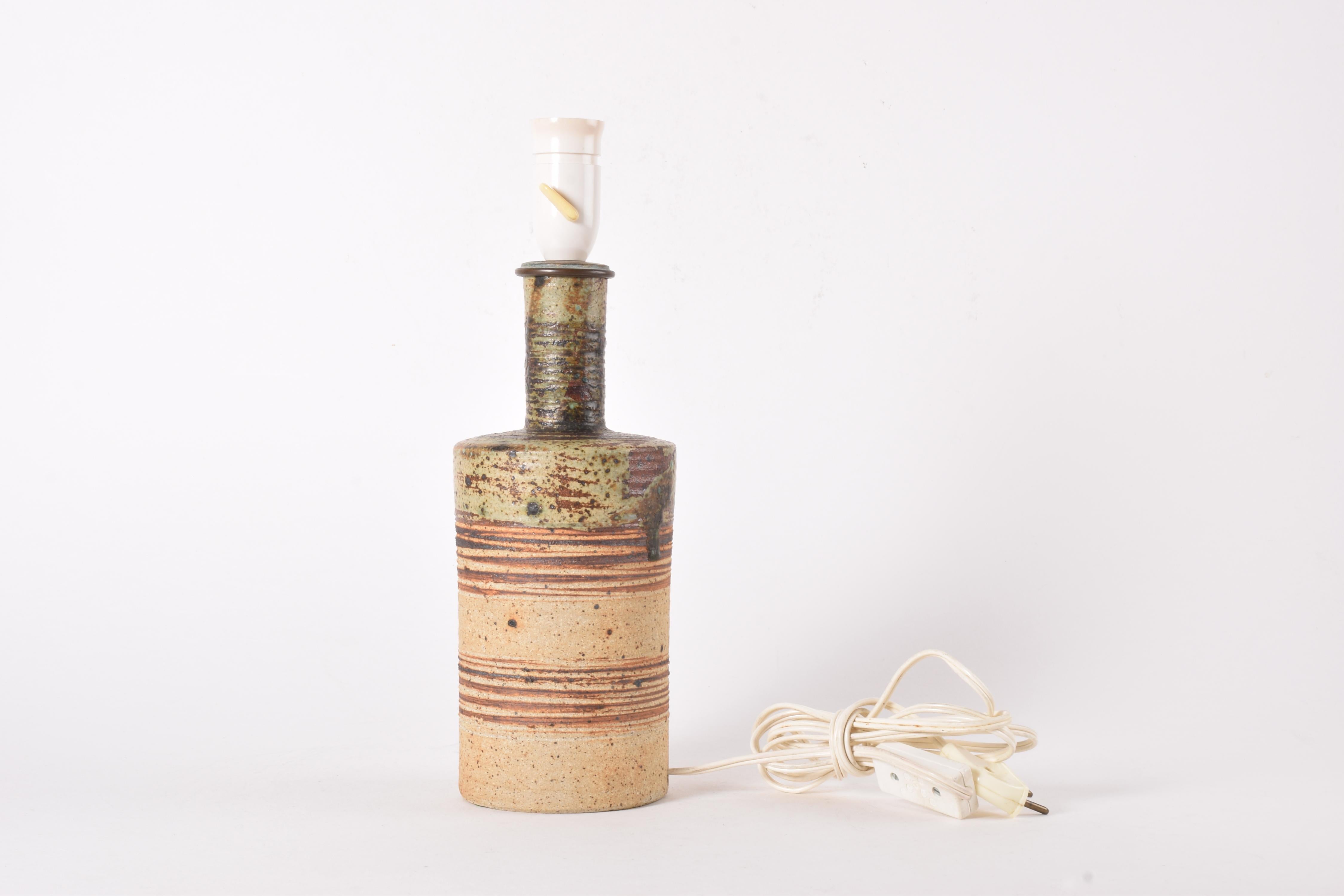 Danish Tue Poulsen Brutalist Stoneware Table Lamp Earth Colors with Shade 1970s For Sale 2