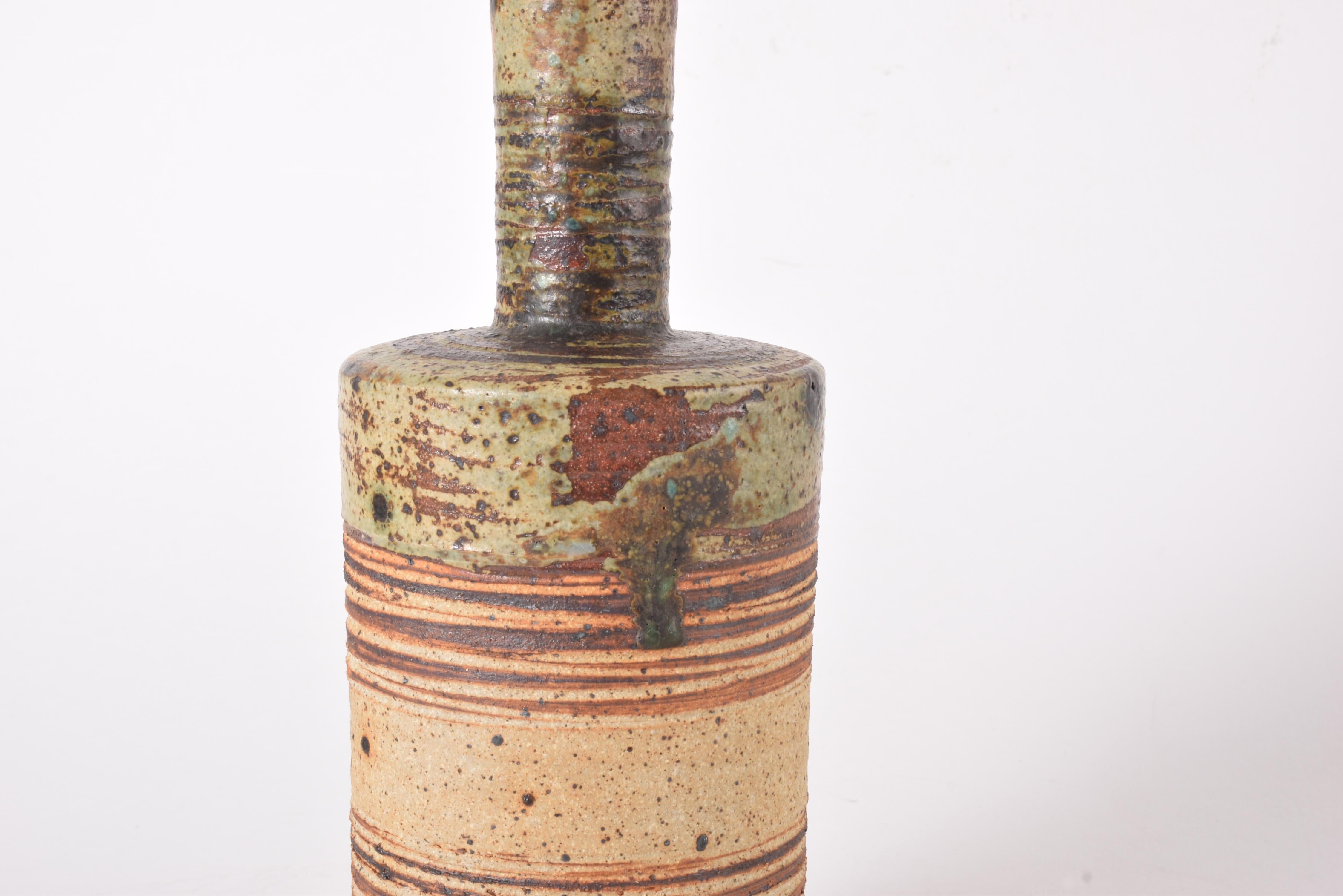 Danish Tue Poulsen Brutalist Stoneware Table Lamp Earth Colors with Shade 1970s For Sale 3
