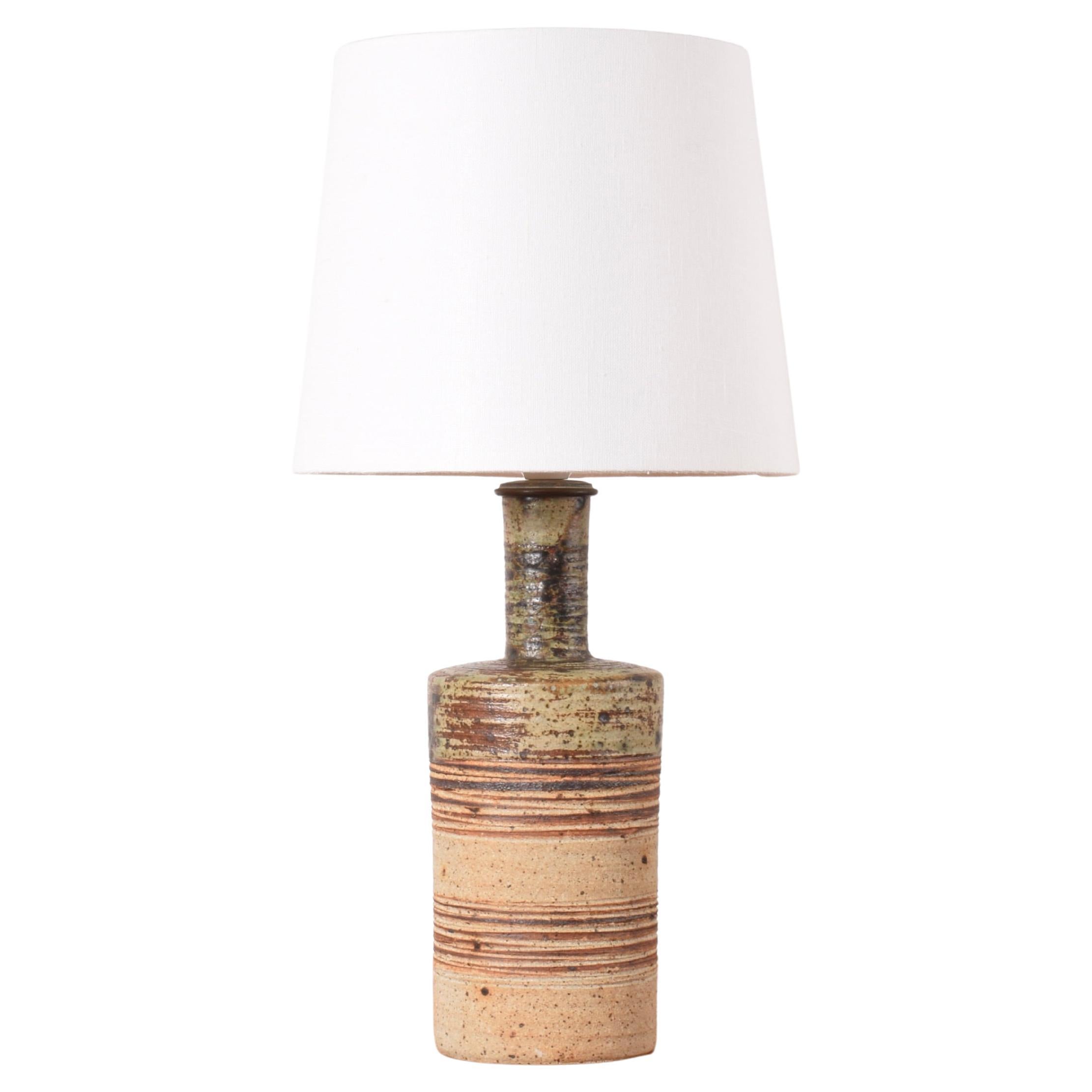 Danish Tue Poulsen Brutalist Stoneware Table Lamp Earth Colors with Shade 1970s