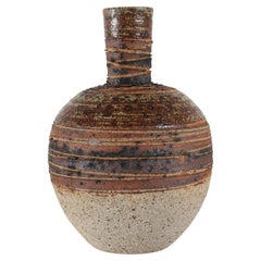 Danish Tue Poulsen Rustic Stoneware Vase of Chamotteclay with Stripe Decor 1970s